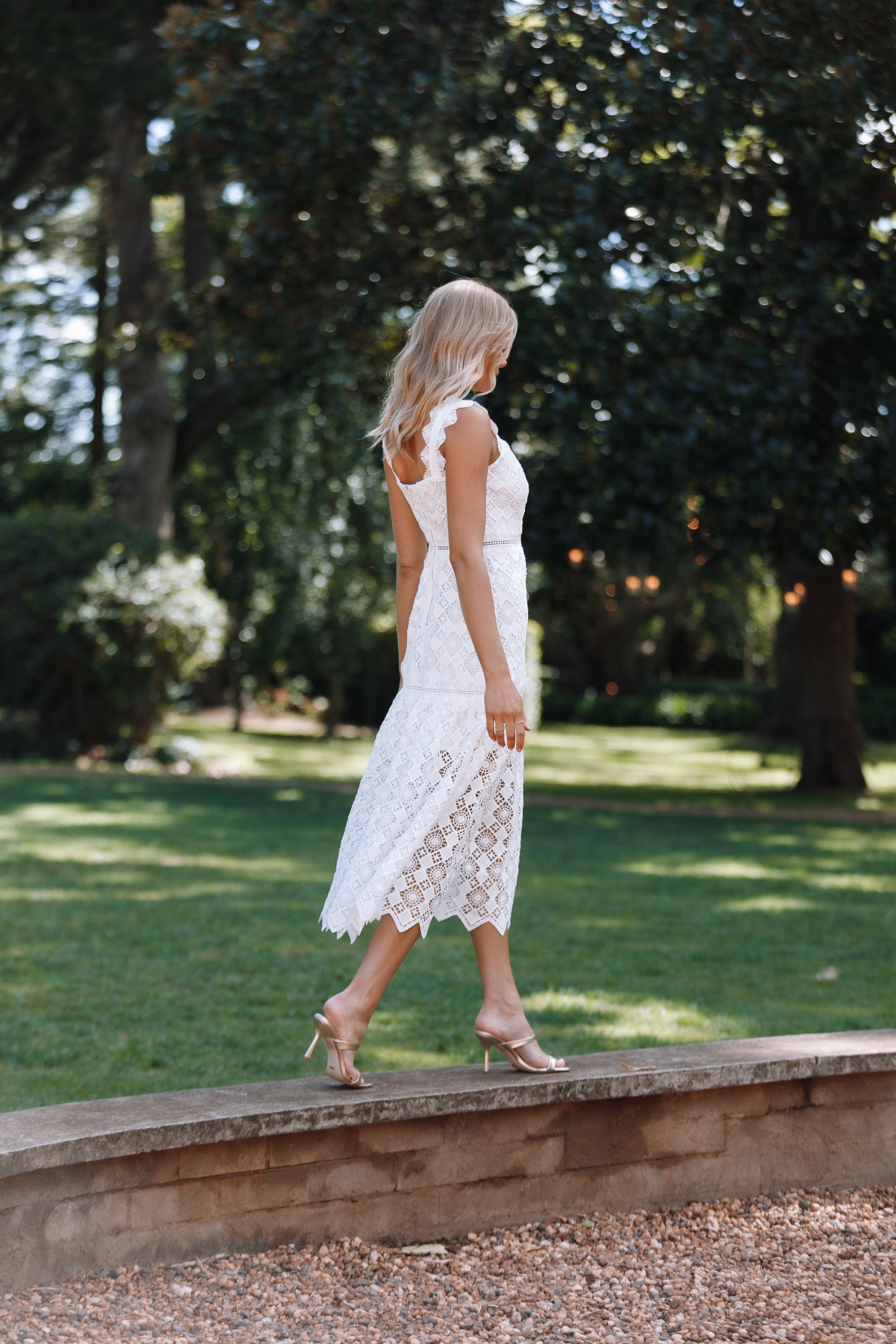 Harper Midi Lace Dress - White-Aur Fashion