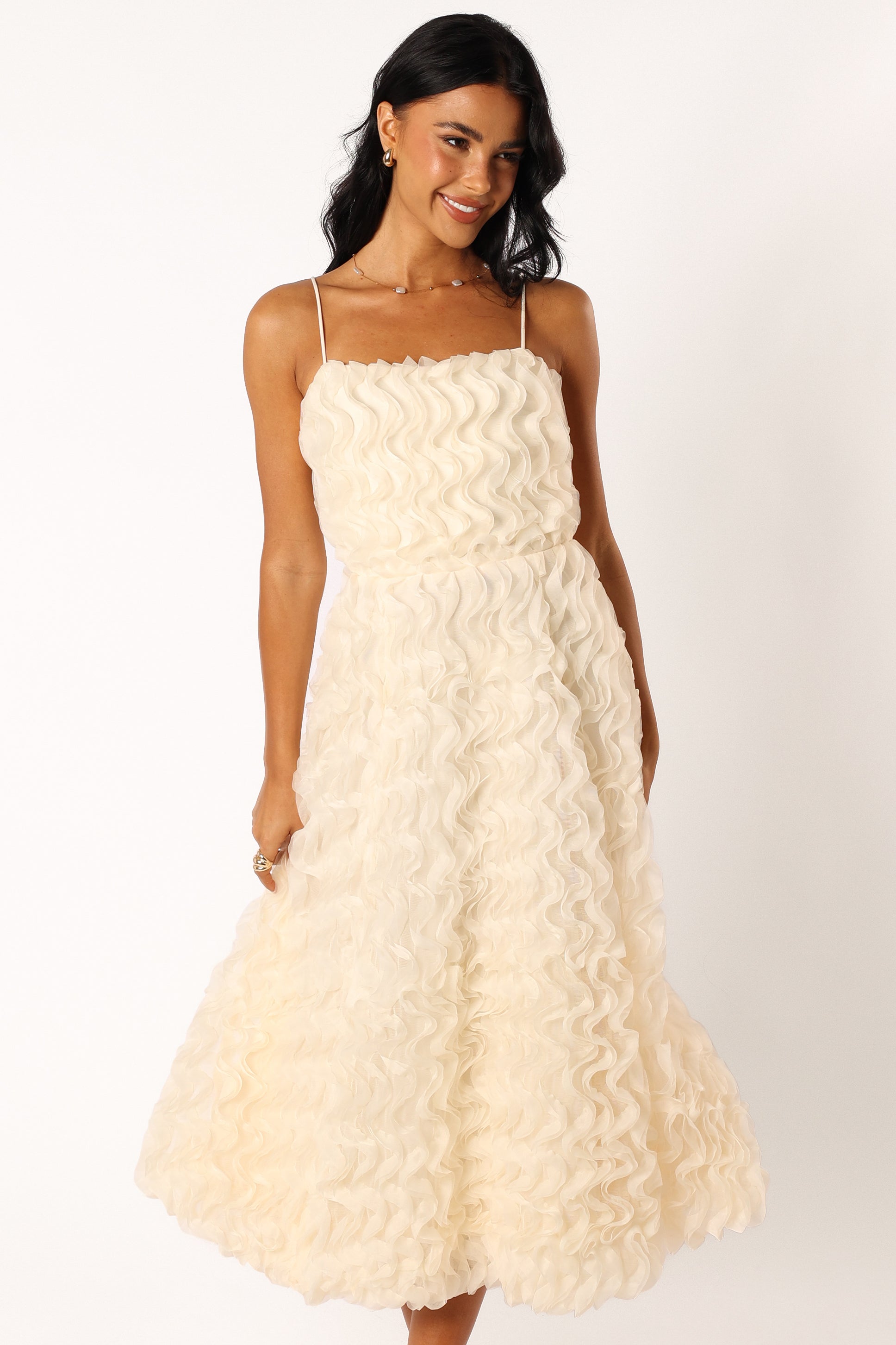 Kade Textured Midi Dress - White-Aur Fashion