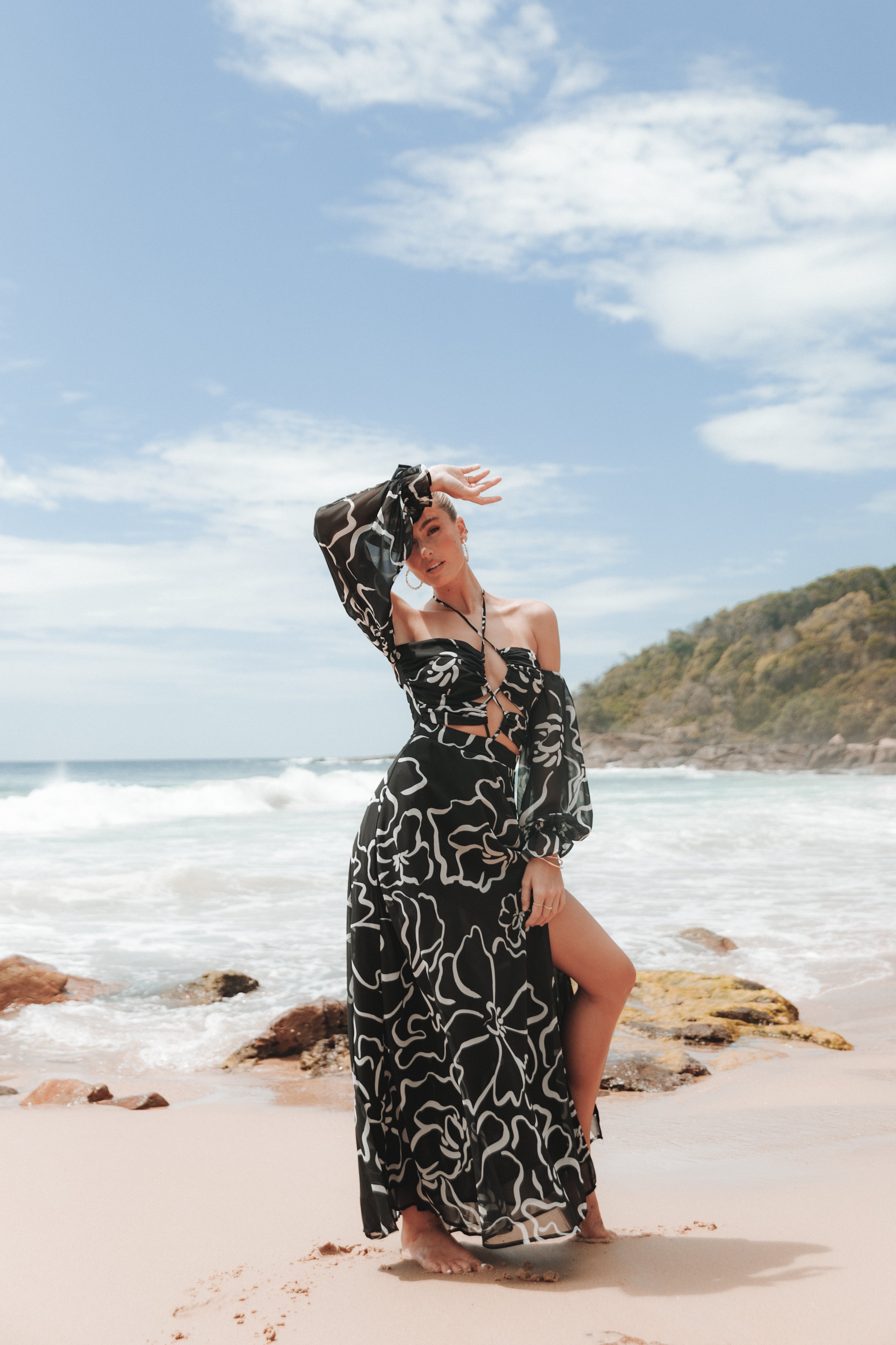 Karma Maxi Dress - White/Black Floral-Aur Fashion