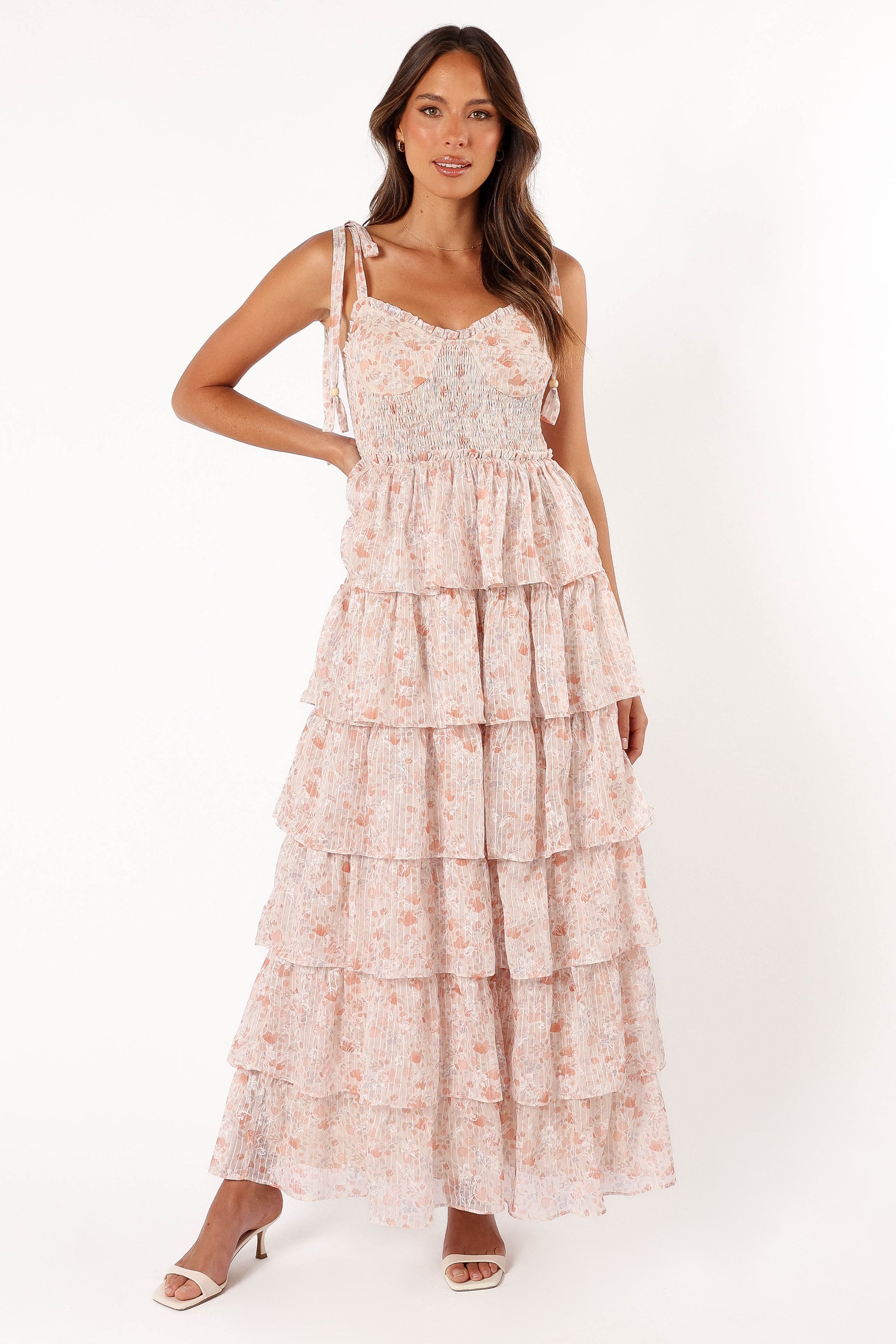 Kristah Maxi Dress - Peach Floral-Aur Fashion