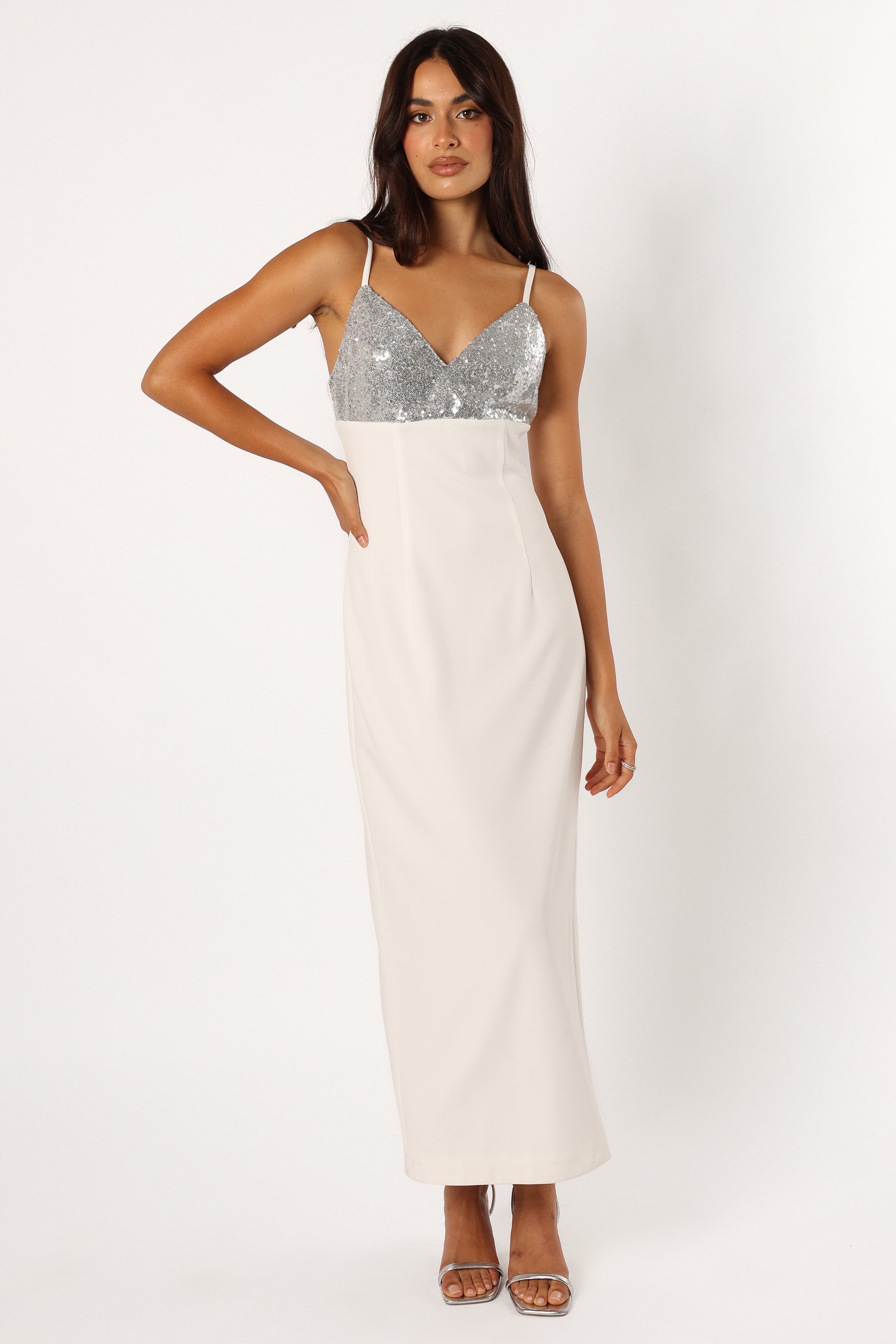 Kylie Slip Dress - White Silver-Aur Fashion