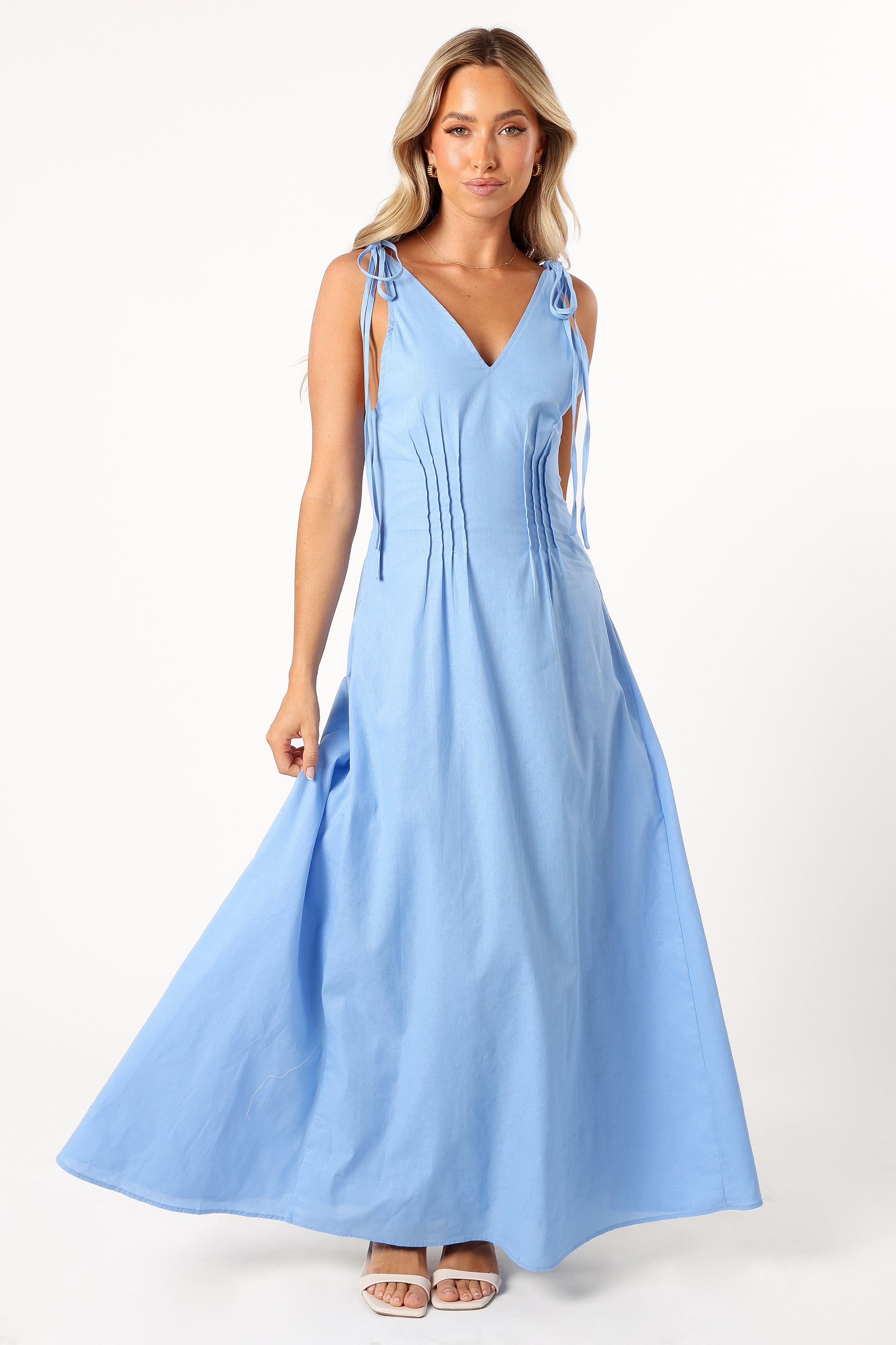 Lainey Tie Maxi Dress - Blue-Aur Fashion
