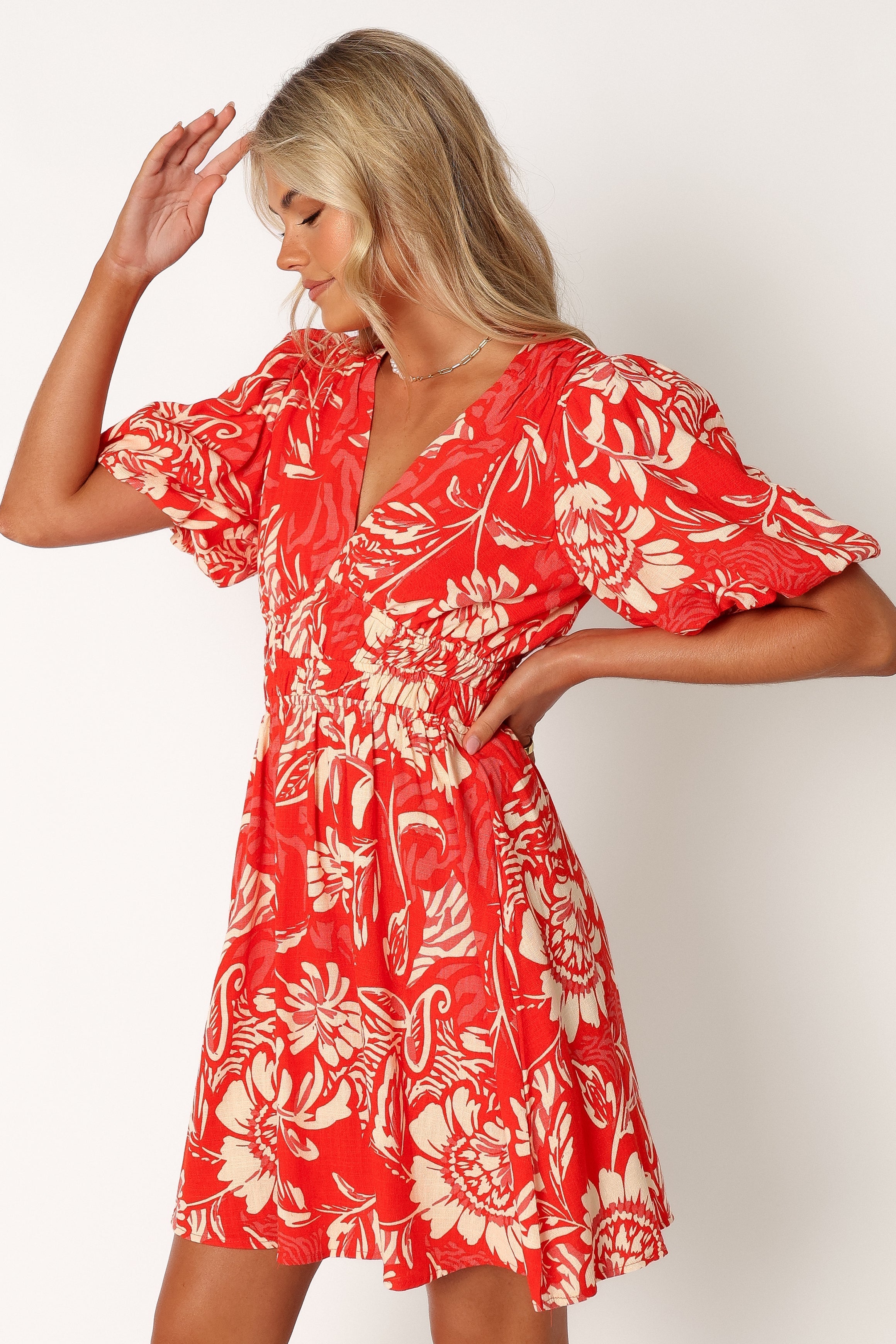 Lochi Mini Dress - Red Floral-Aur Fashion