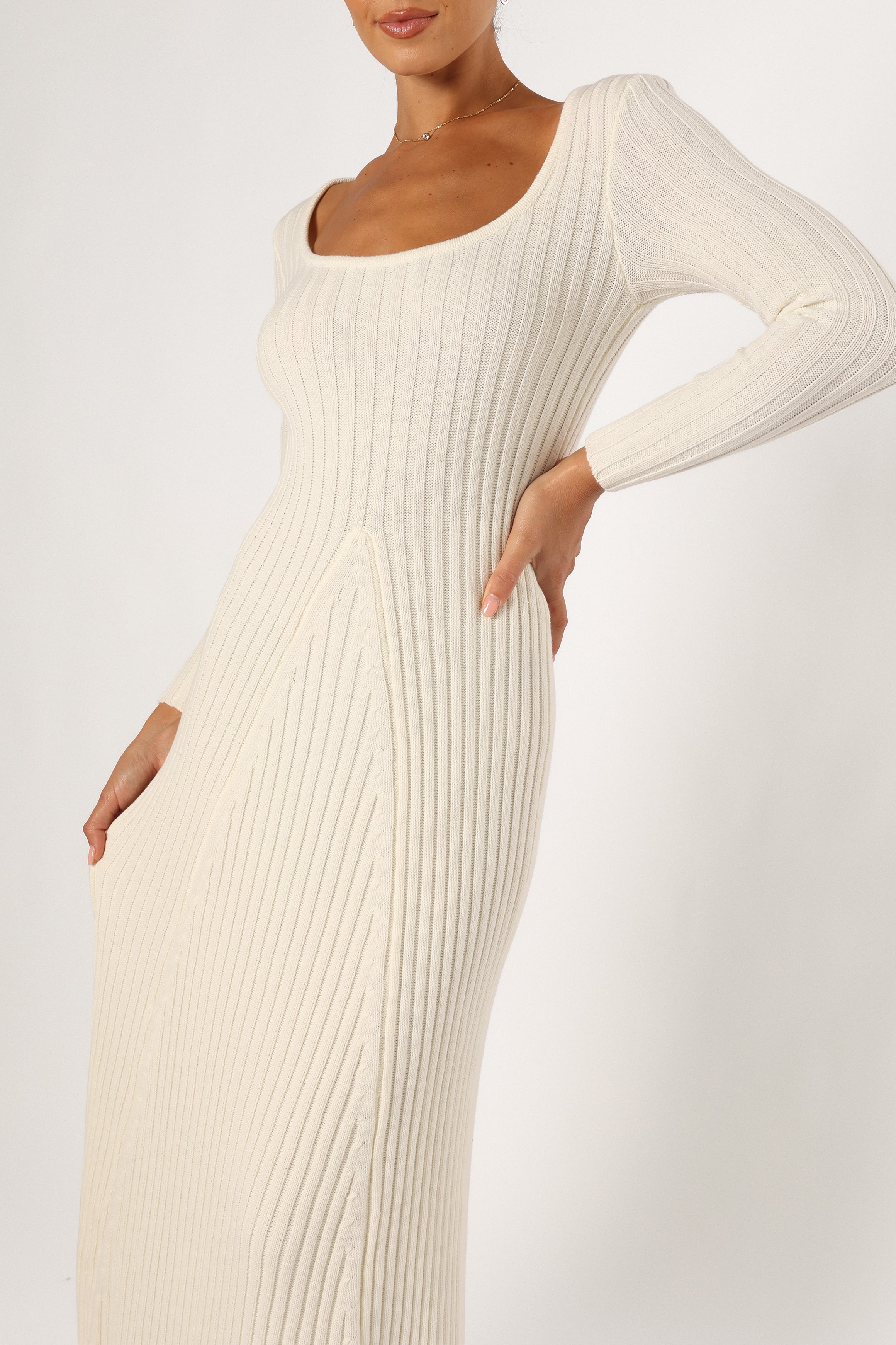 Luisa Long Sleeve Knit Dress - Cream-Aur Fashion