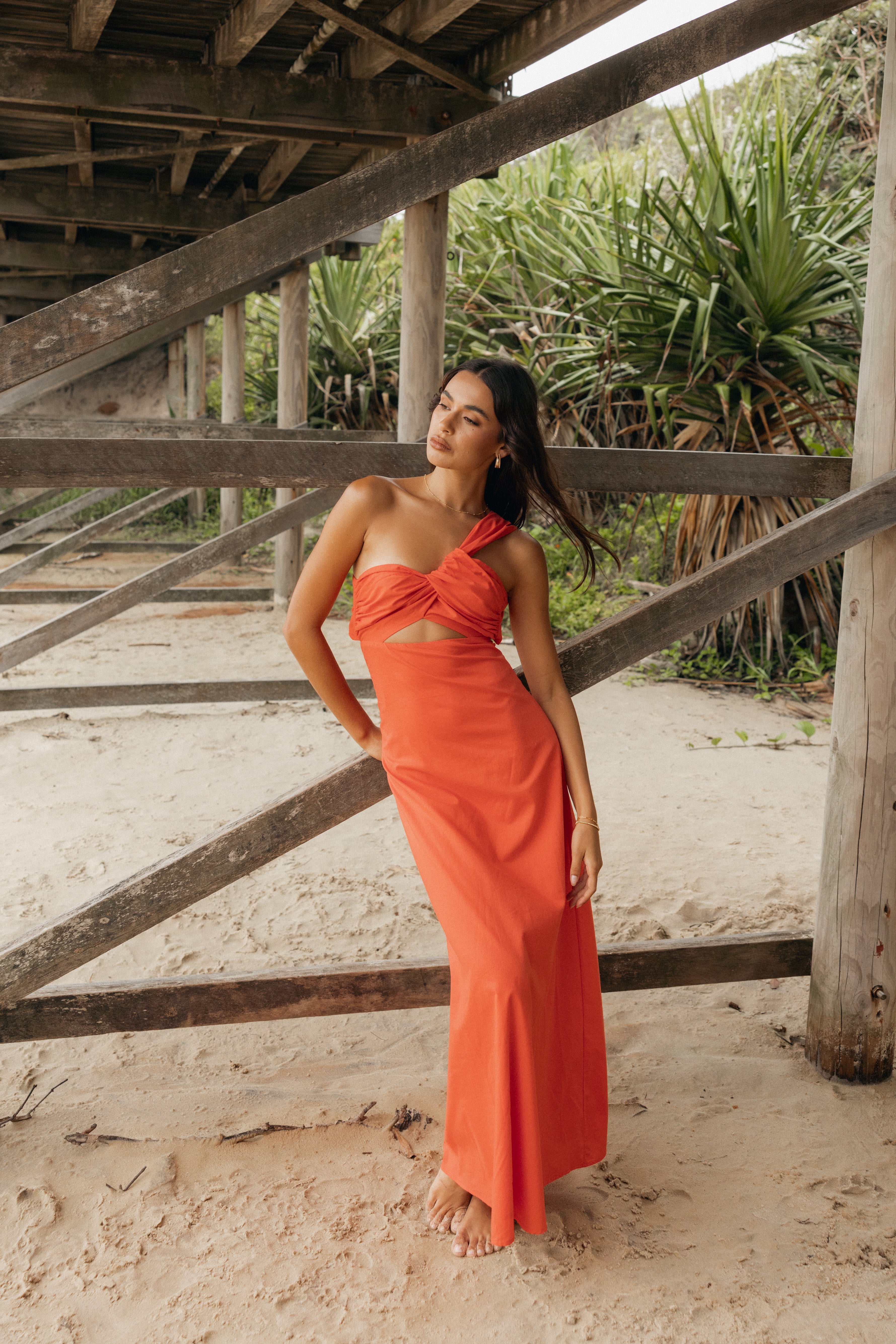 Luna One Shoulder Maxi Dress - Tangerine-Aur Fashion