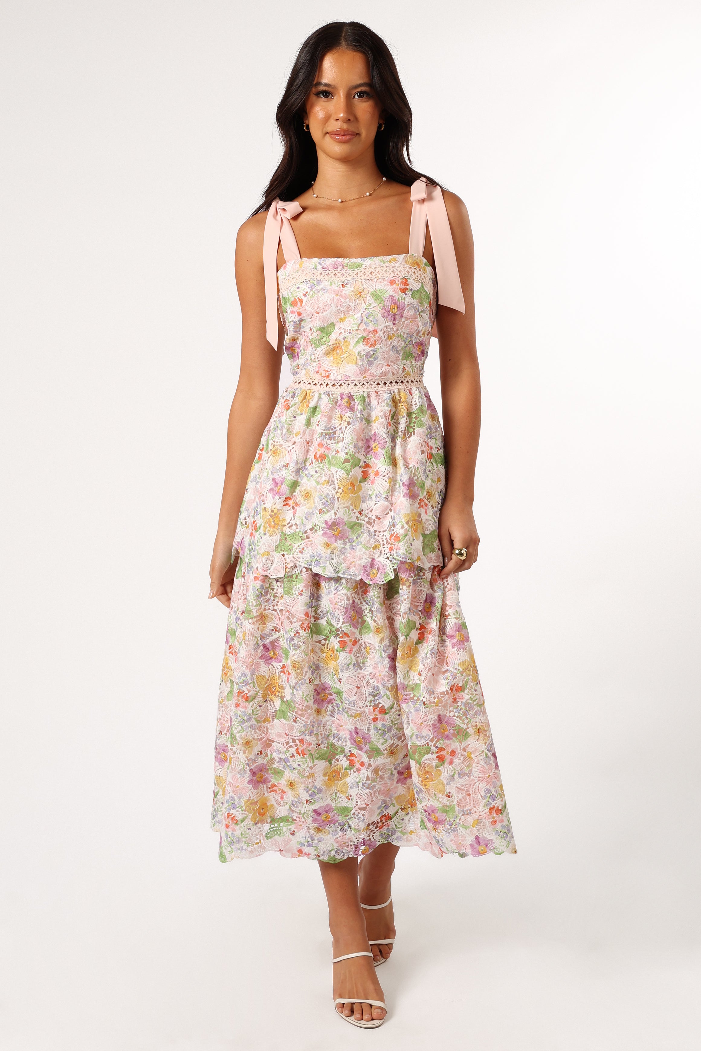 Maddy Midi Dress - Light Pink Multi-Aur Fashion
