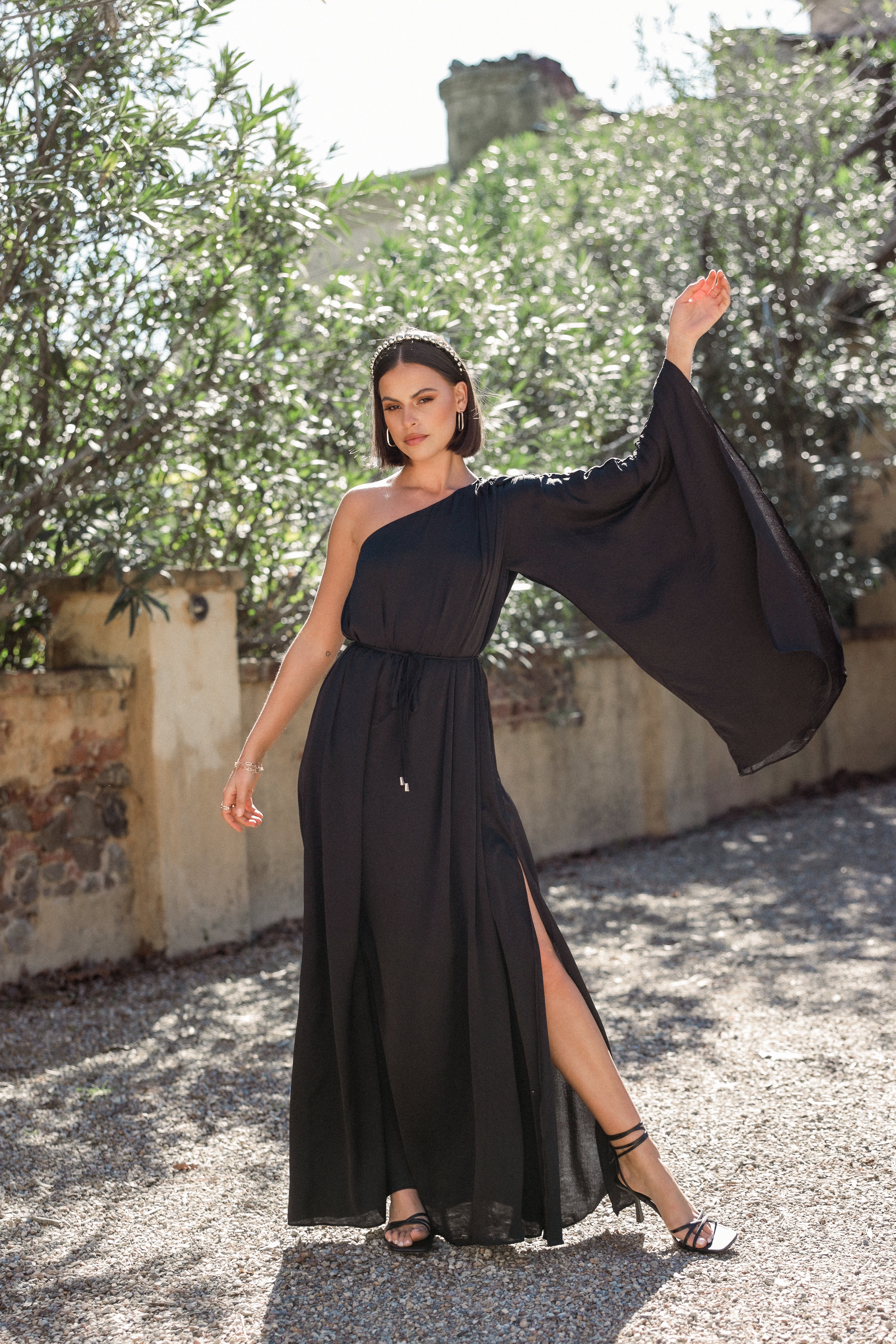 Matilda One Shoulder Maxi Dress - Black-Aur Fashion