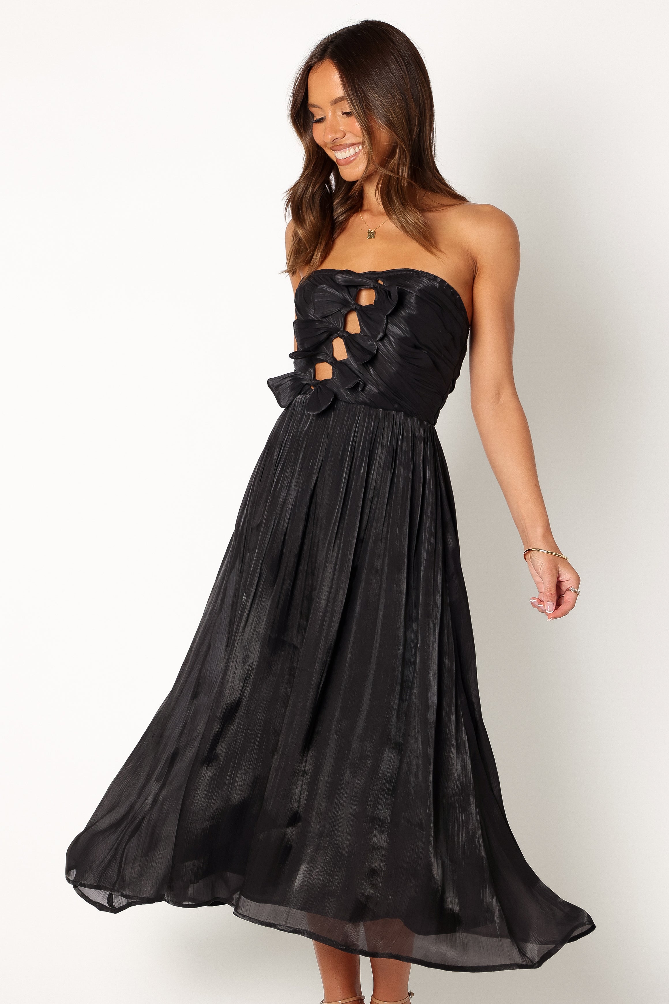 Mila Strapless Midi Dress - Black-Aur Fashion