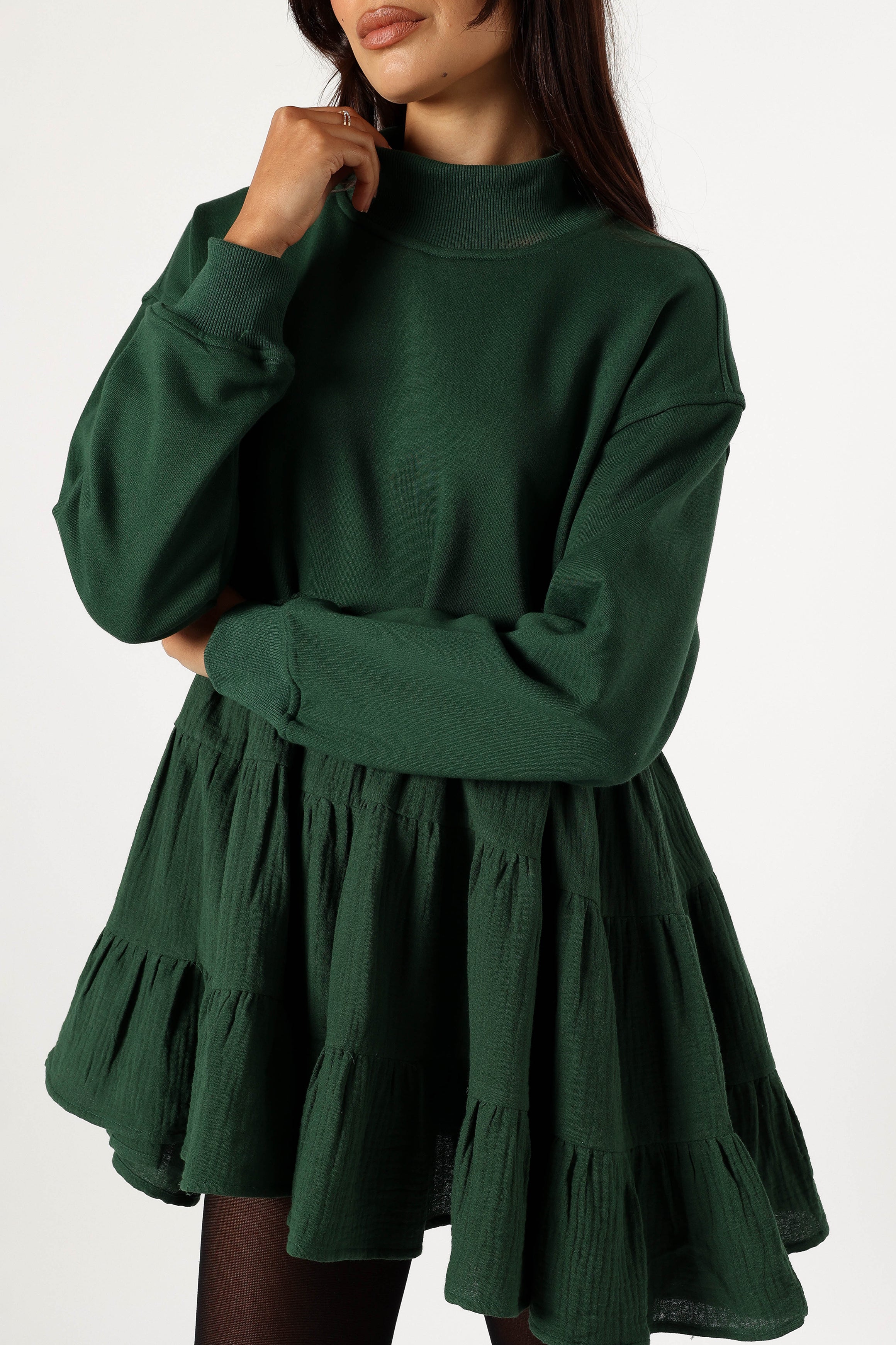 Minia Long Sleeve Mini Dress - Hunter Green-Aur Fashion