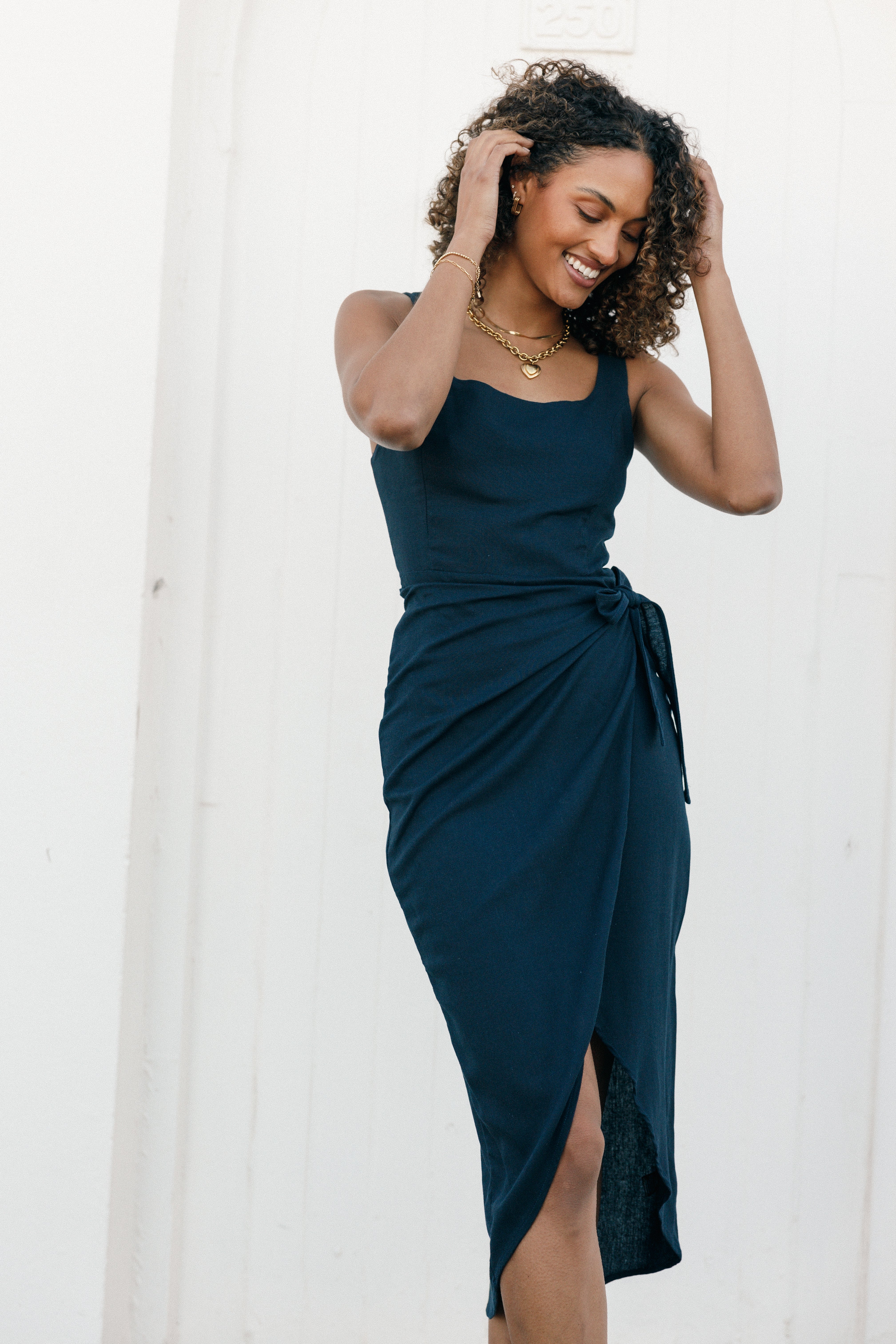 Misty Wrap Midi Dress - Navy-Aur Fashion