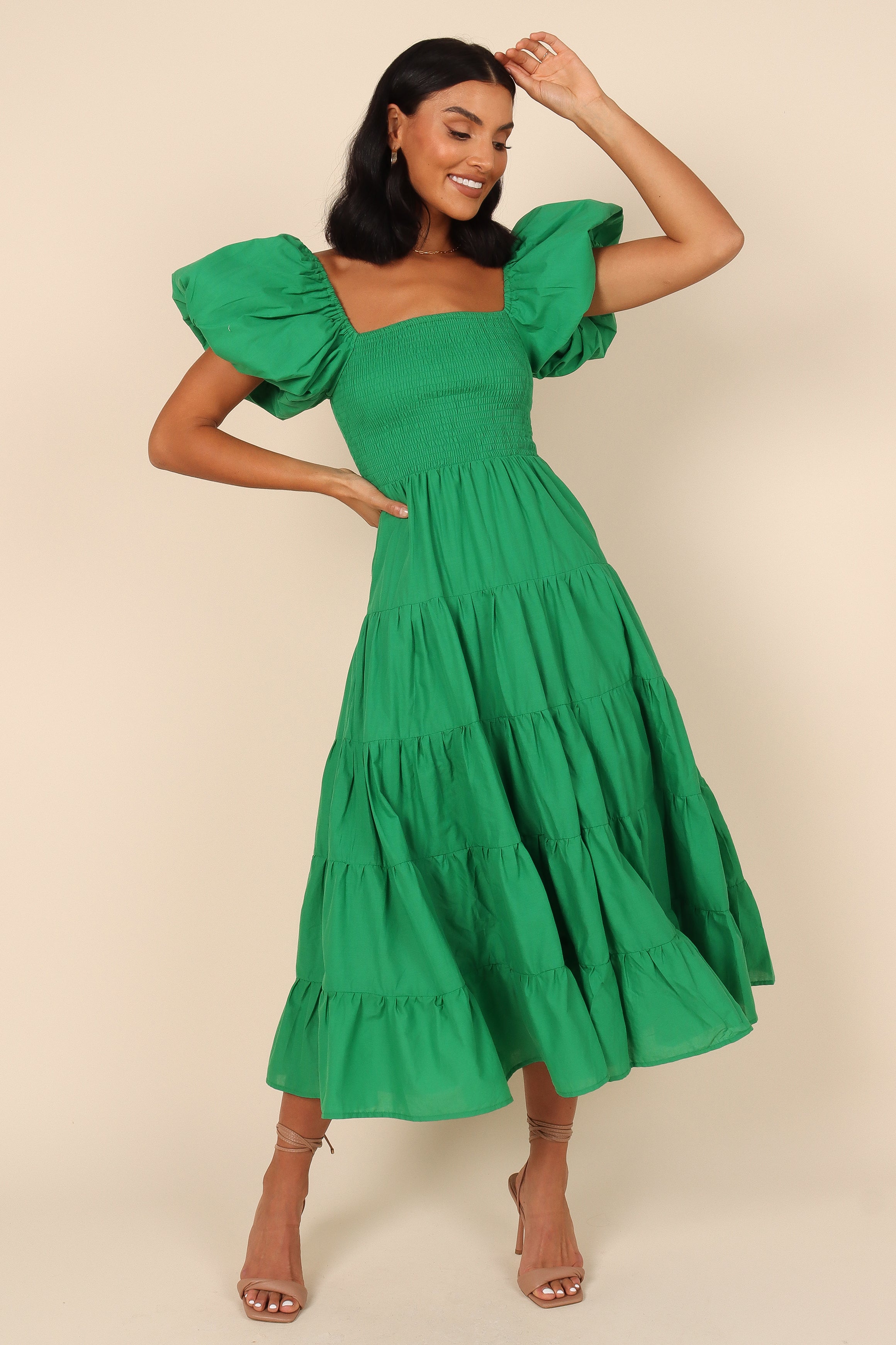 Morgan Tiered Dress - Green-Aur Fashion