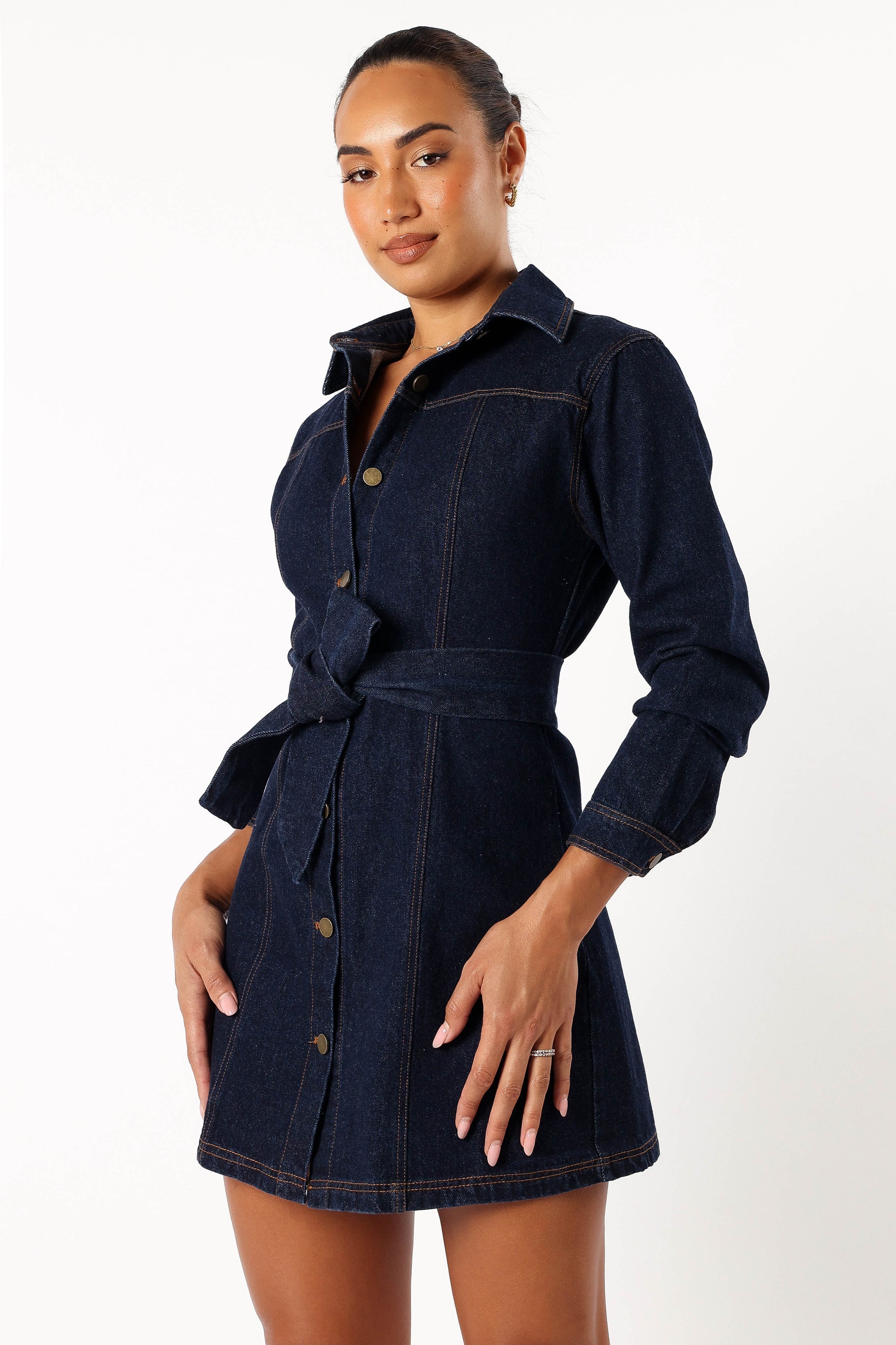 Natala Long Sleeve Mini Dress - Denim-Aur Fashion