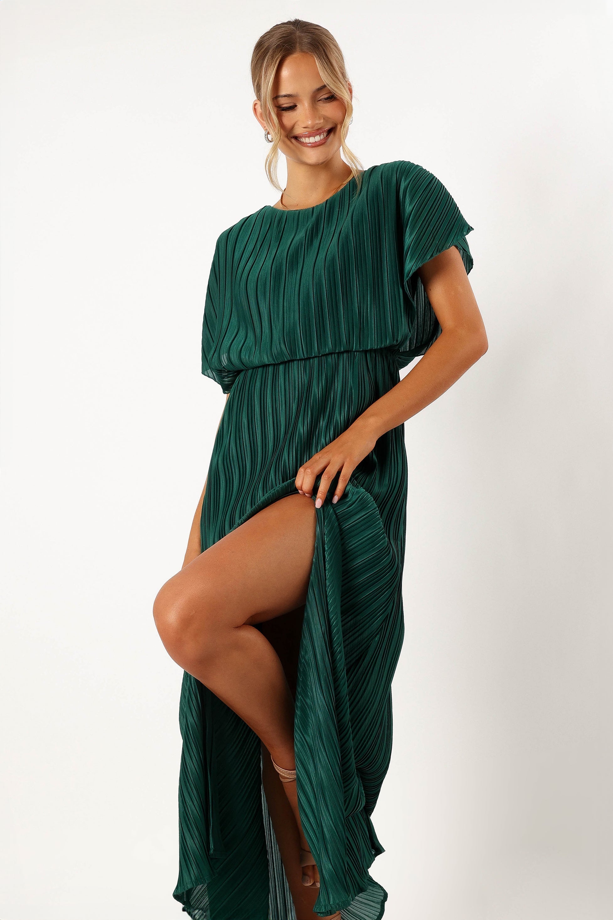 Neville Pleated Maxi Dress - Teal Green-Aur Fashion