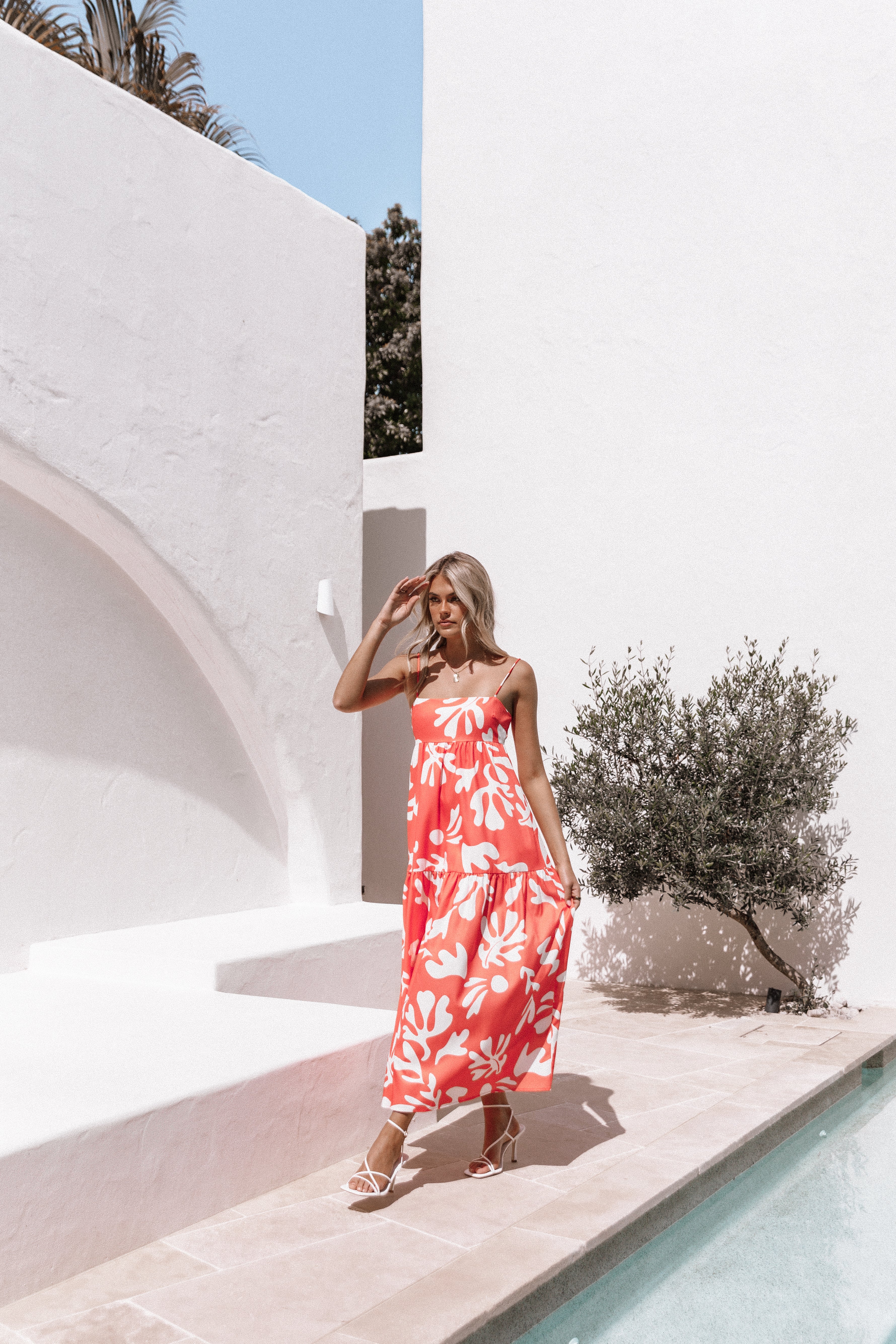 Payton Maxi Slip Dress - Melon White-Aur Fashion