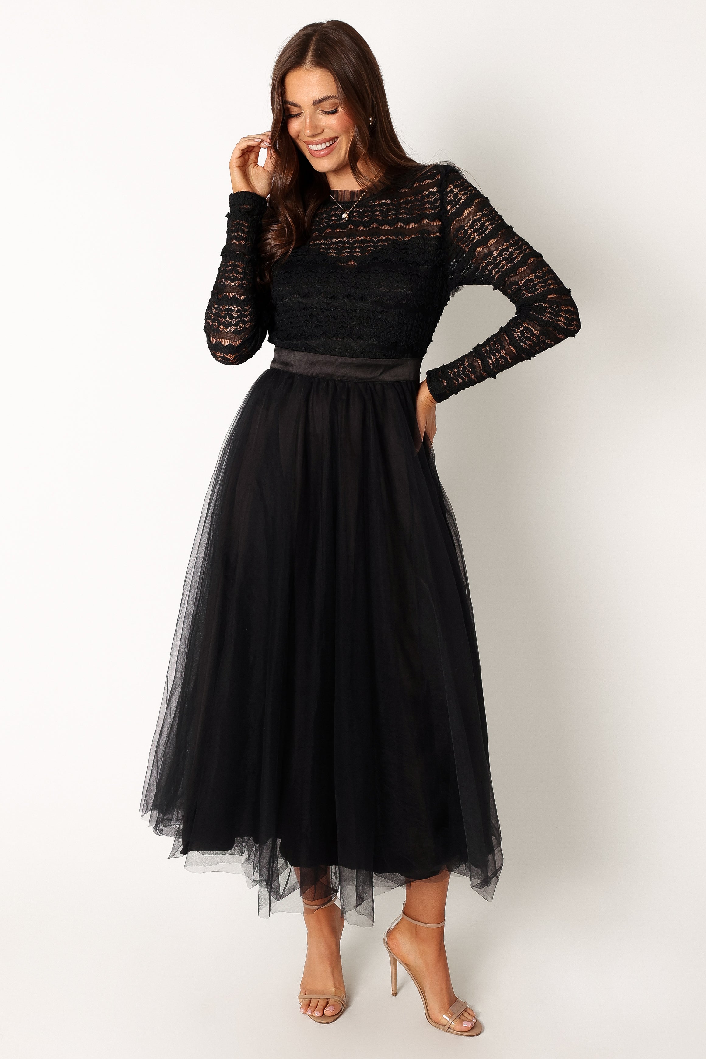 Pilla Long Sleeve Midi Dress - Black-Aur Fashion