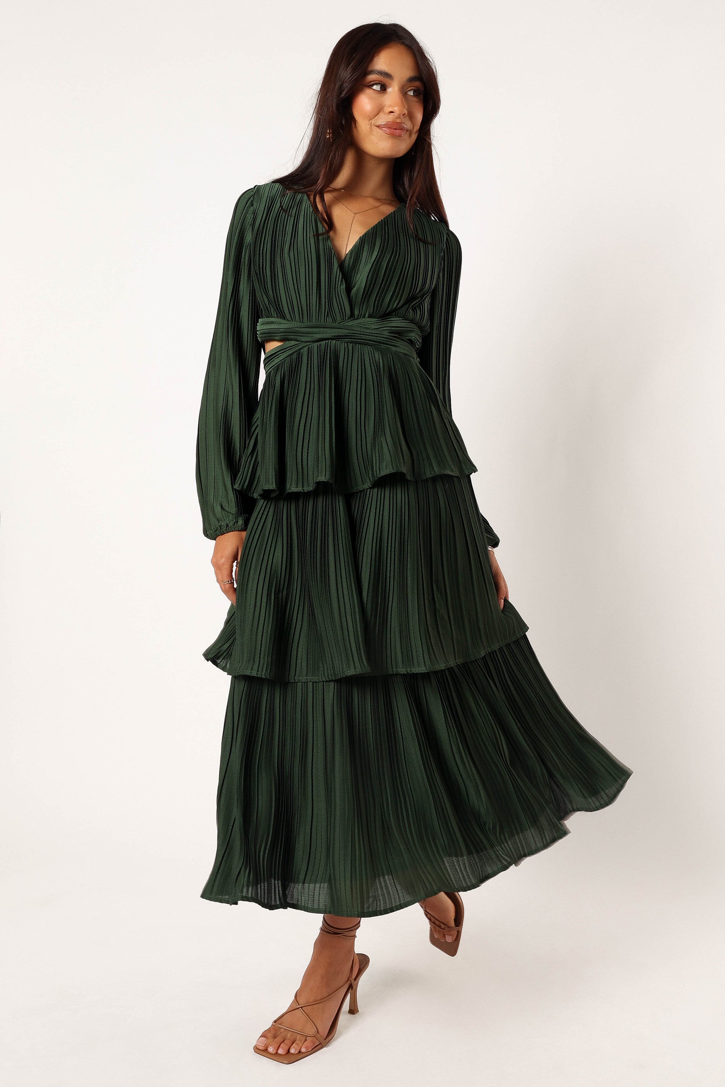 Pippa Long Sleeve Midi Dress - Emerald-Aur Fashion