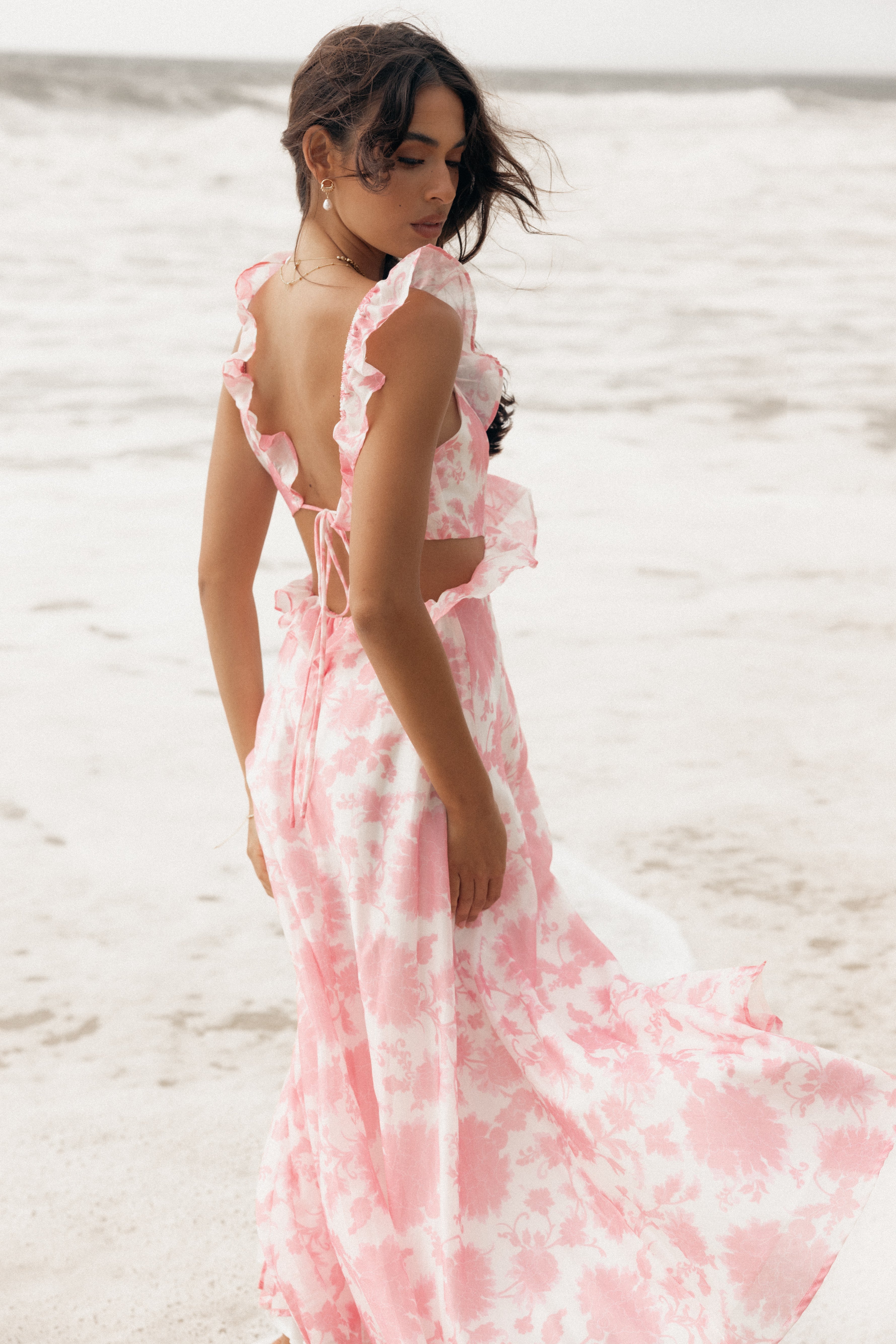 Rori Ruffle Maxi Dress - Pink Floral-Aur Fashion