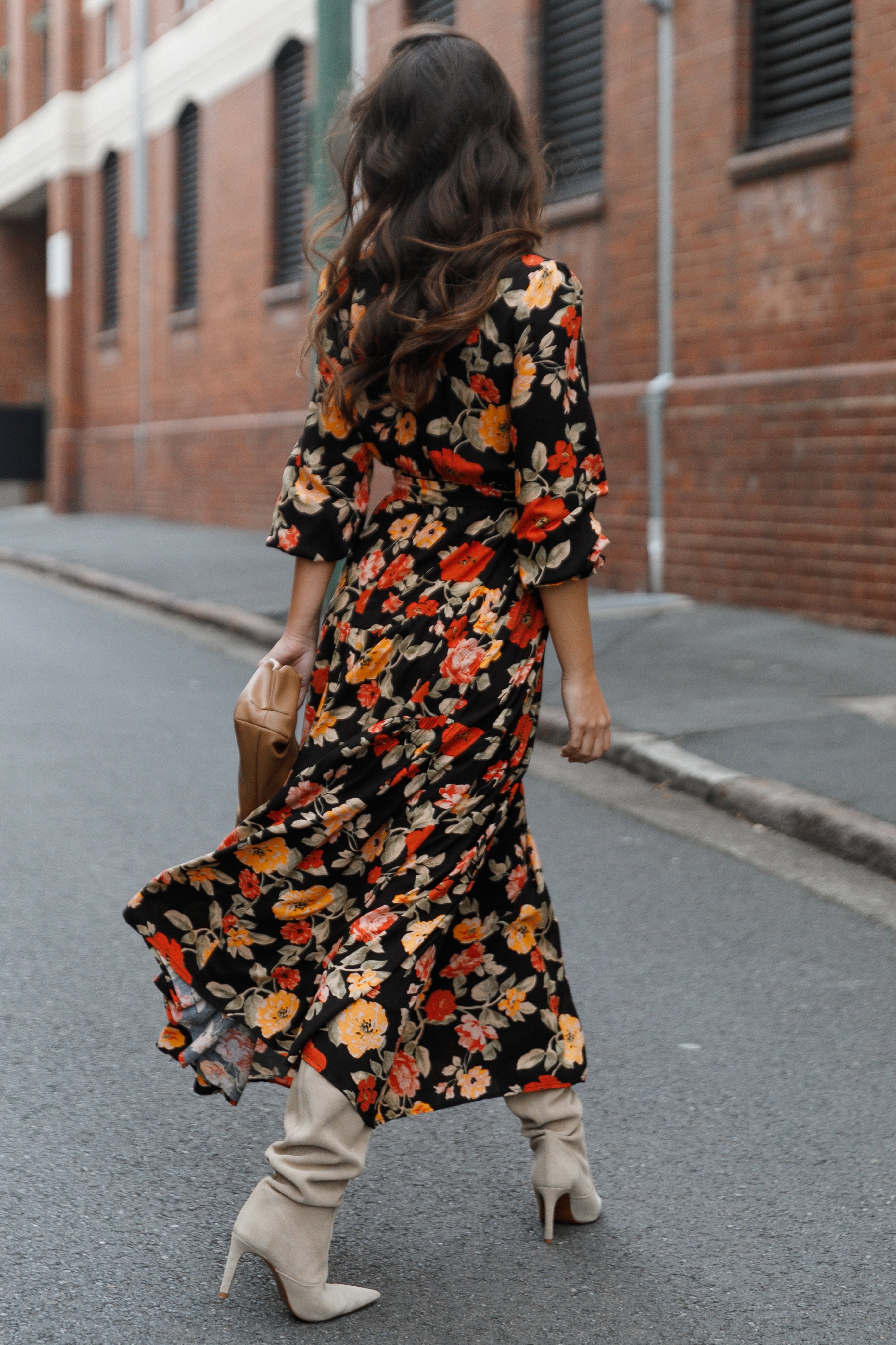 Ruana Maxi Dress - Black Floral-Aur Fashion