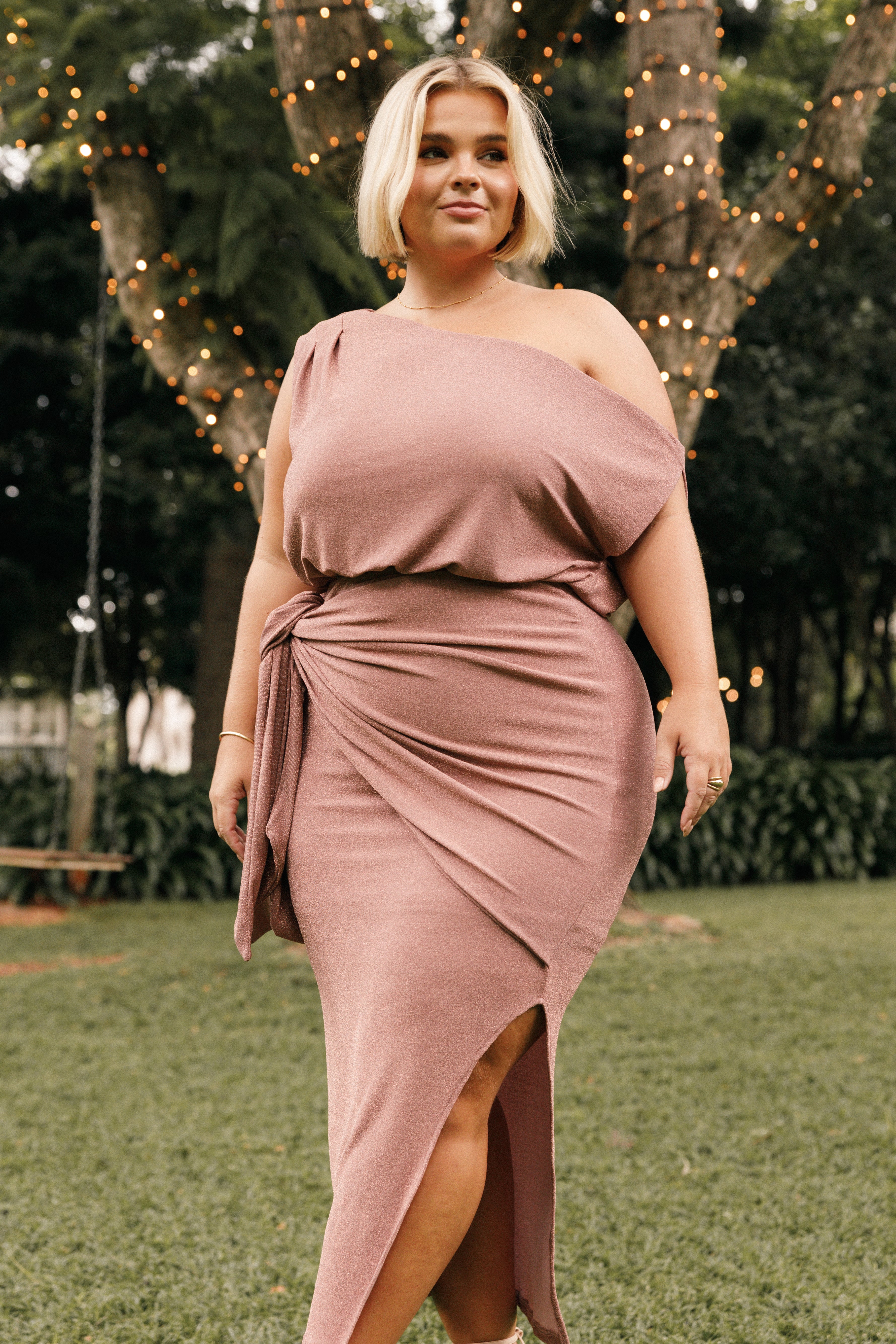 Santiago Off Shoulder Midi Dress - Dusty Rose-Aur Fashion