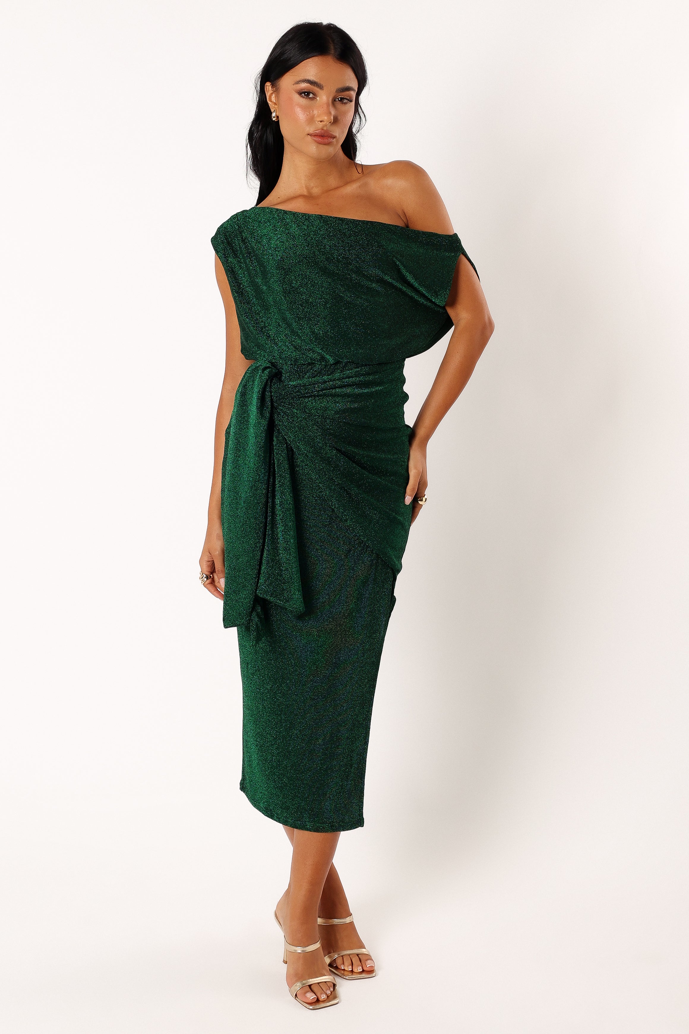 Santiago Off Shoulder Midi Dress - Emerald-Aur Fashion
