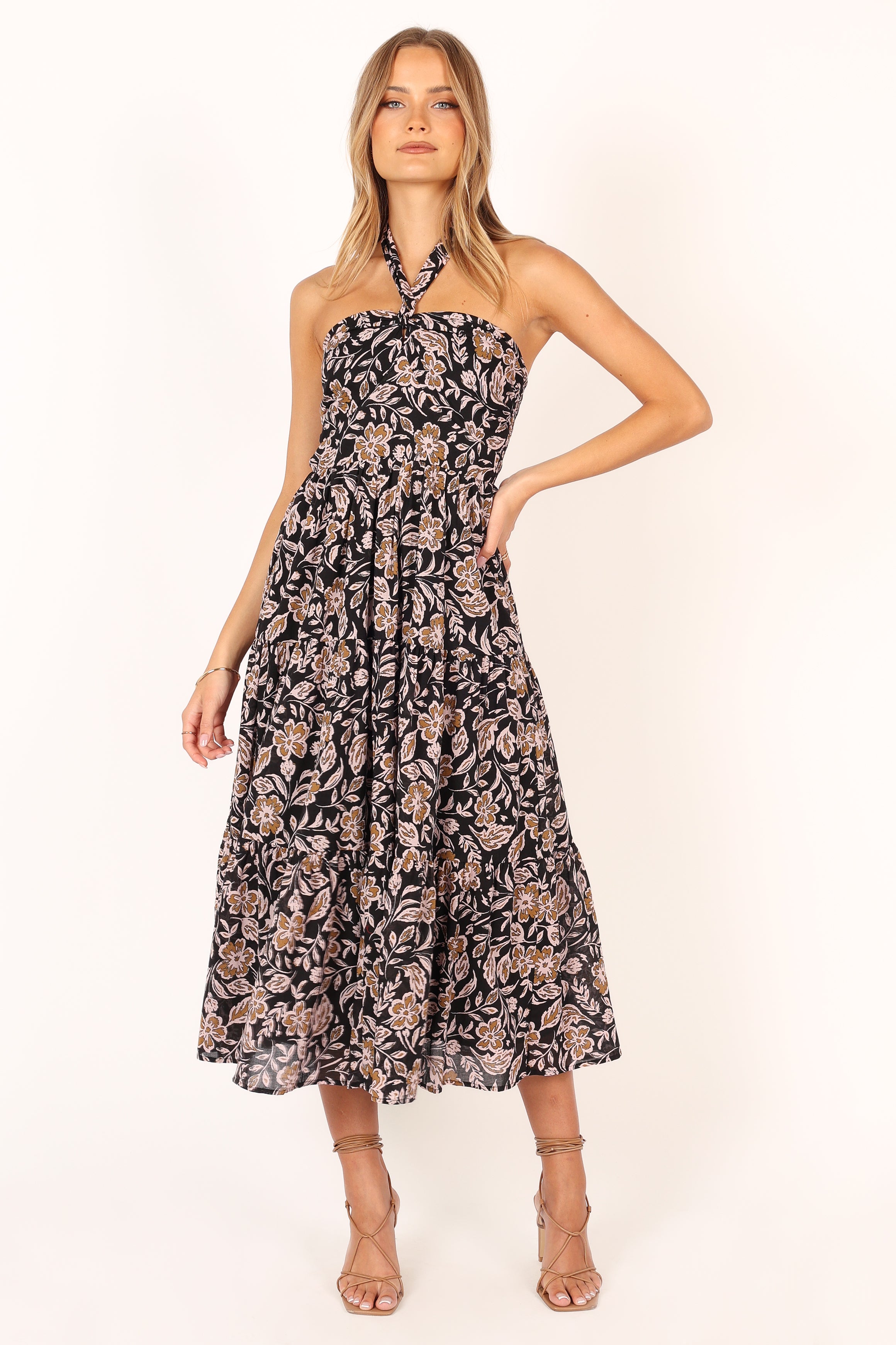 Shena Midi Dress - Black Multi-Aur Fashion
