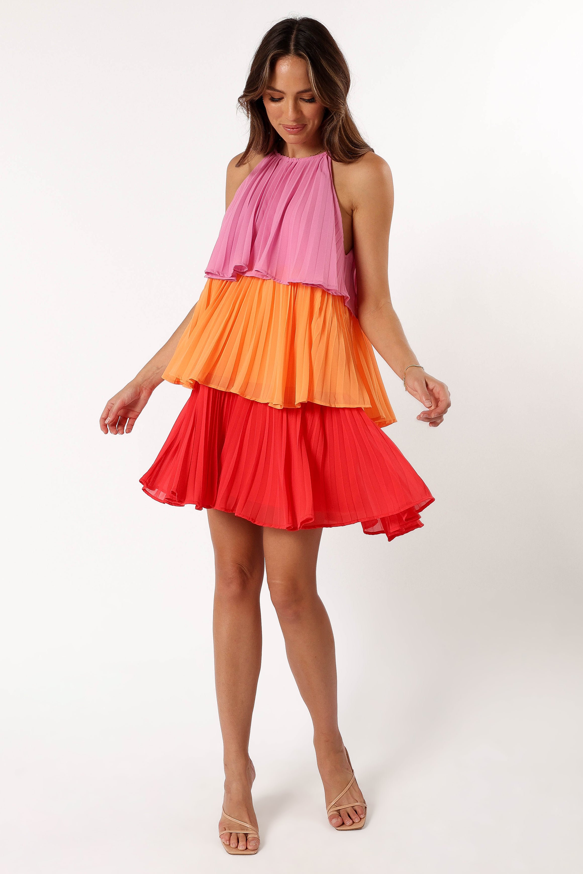 Shortcake Tiered Mini Dress - Pink Orange Red-Aur Fashion