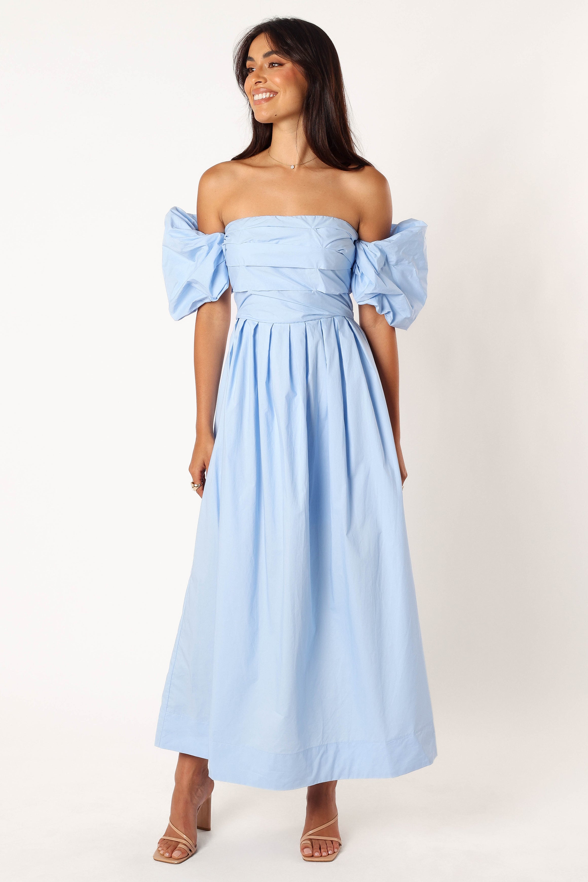 Solana Off Shoulder Midi Dress - Blue-Aur Fashion