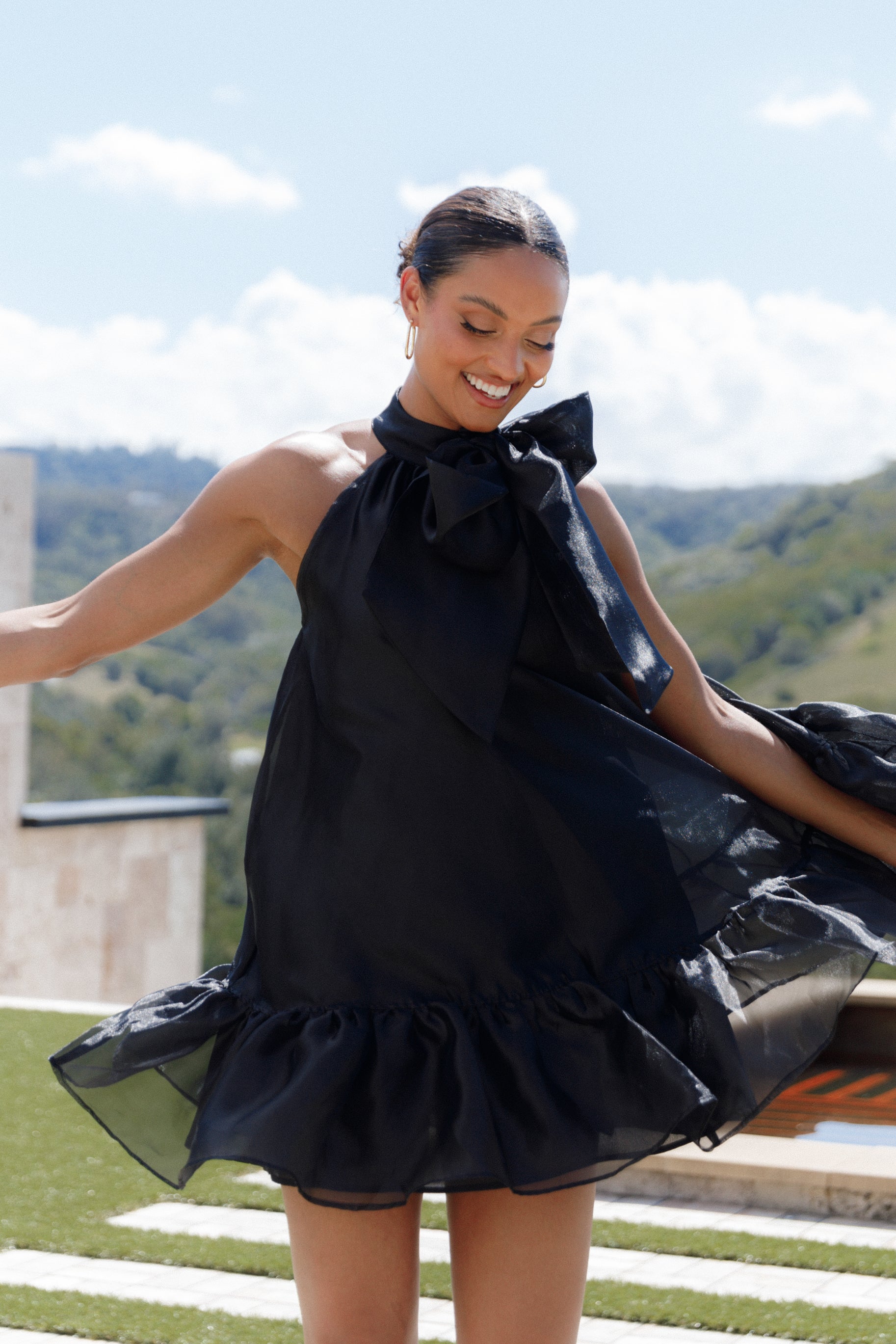 Sophia Bow Mini Dress - Black-Aur Fashion