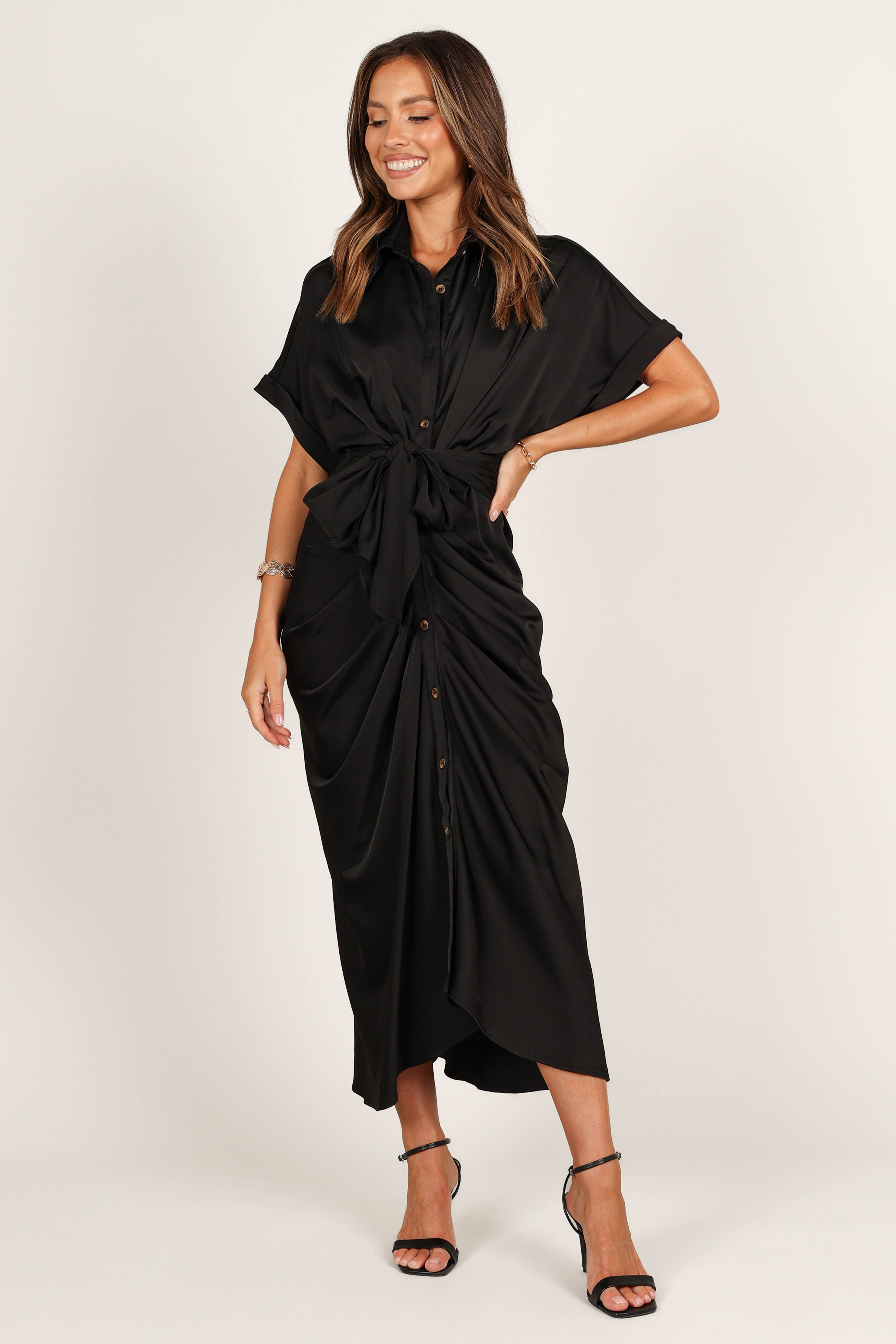 Stefan Wrap Front Midi Dress - Black-Aur Fashion