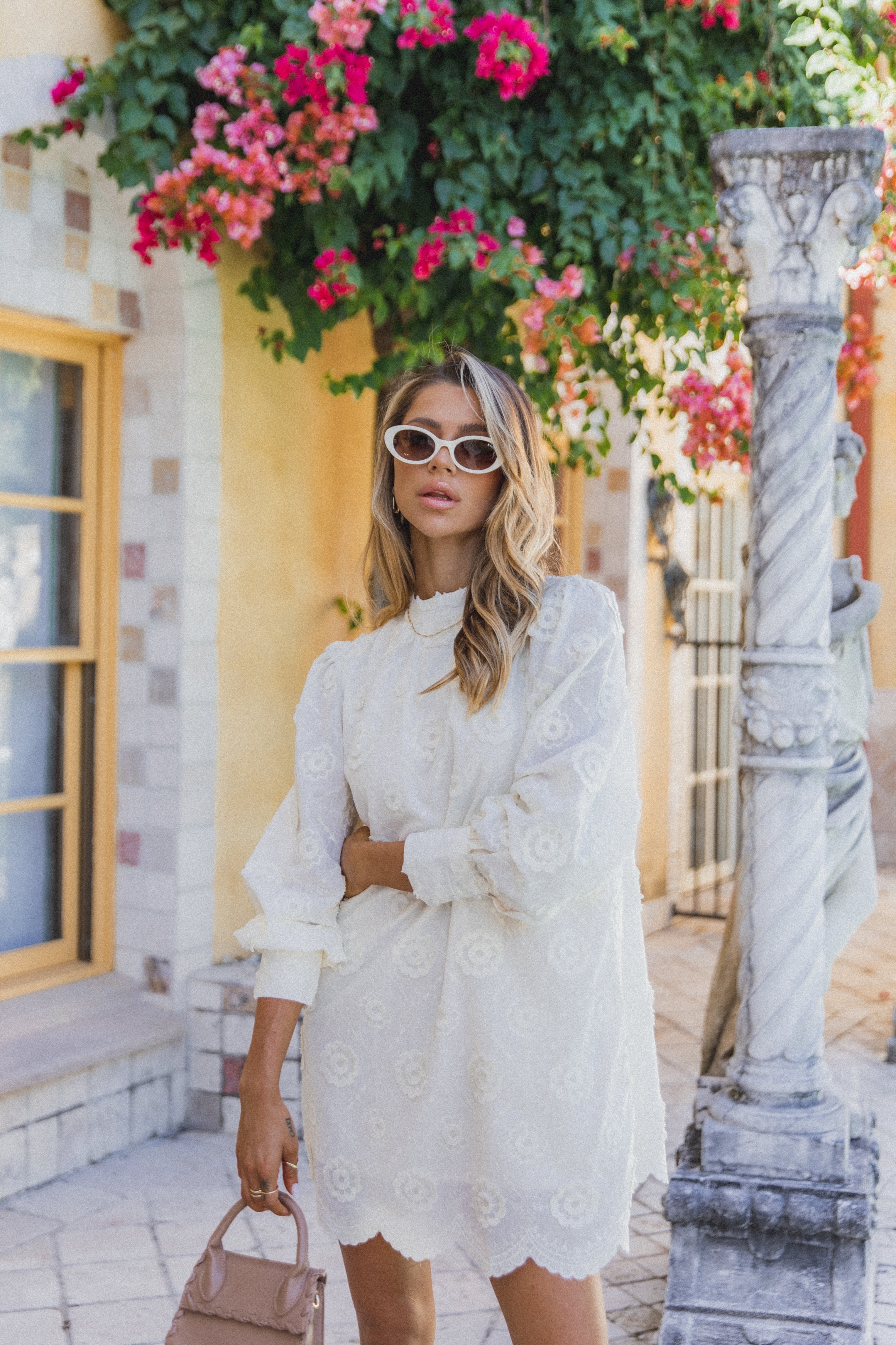 Stefania Long Sleeve Mini Dress - Cream-Aur Fashion