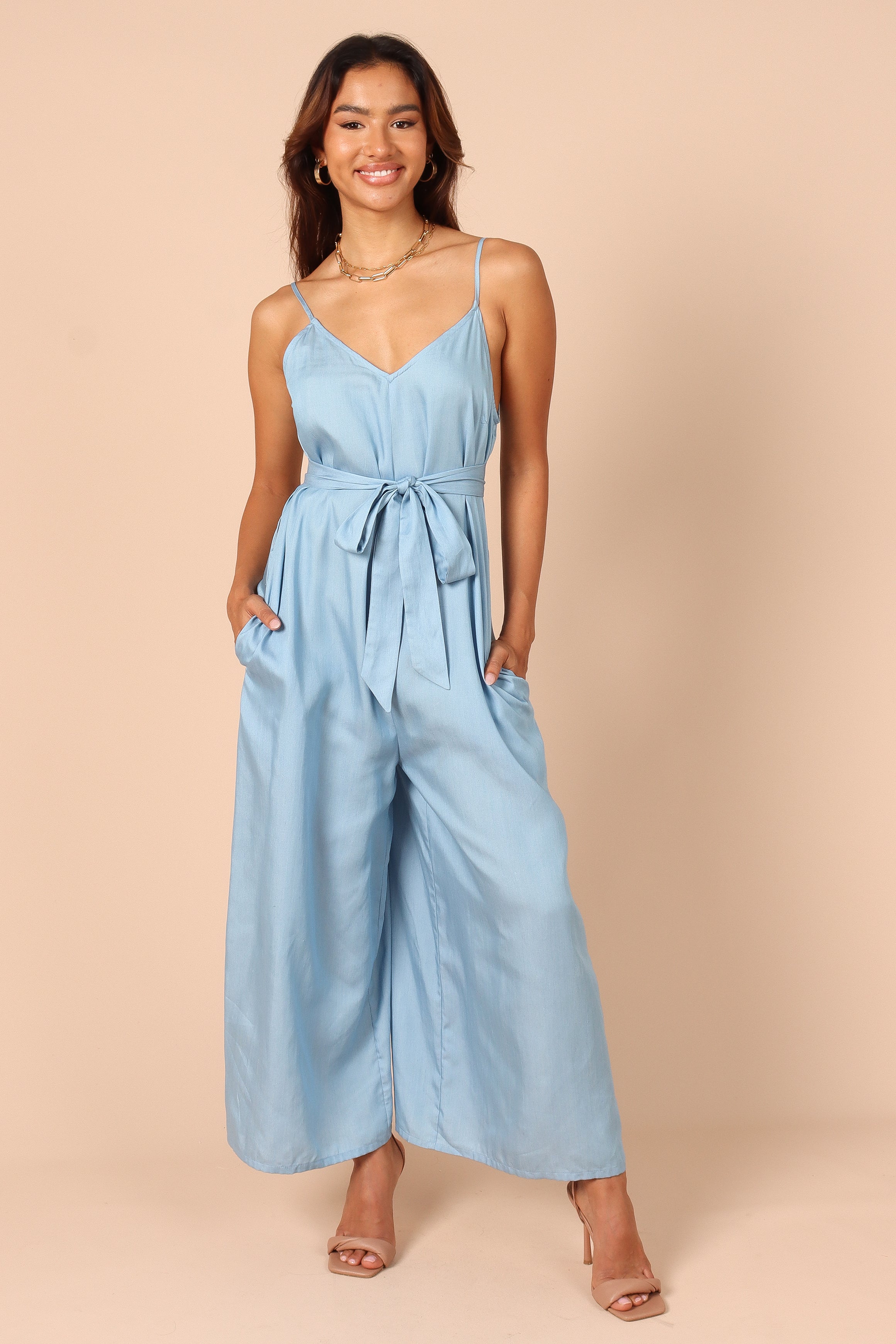 Suri Wide Leg Jumpsuit - Blue Chambray-Aur Fashion