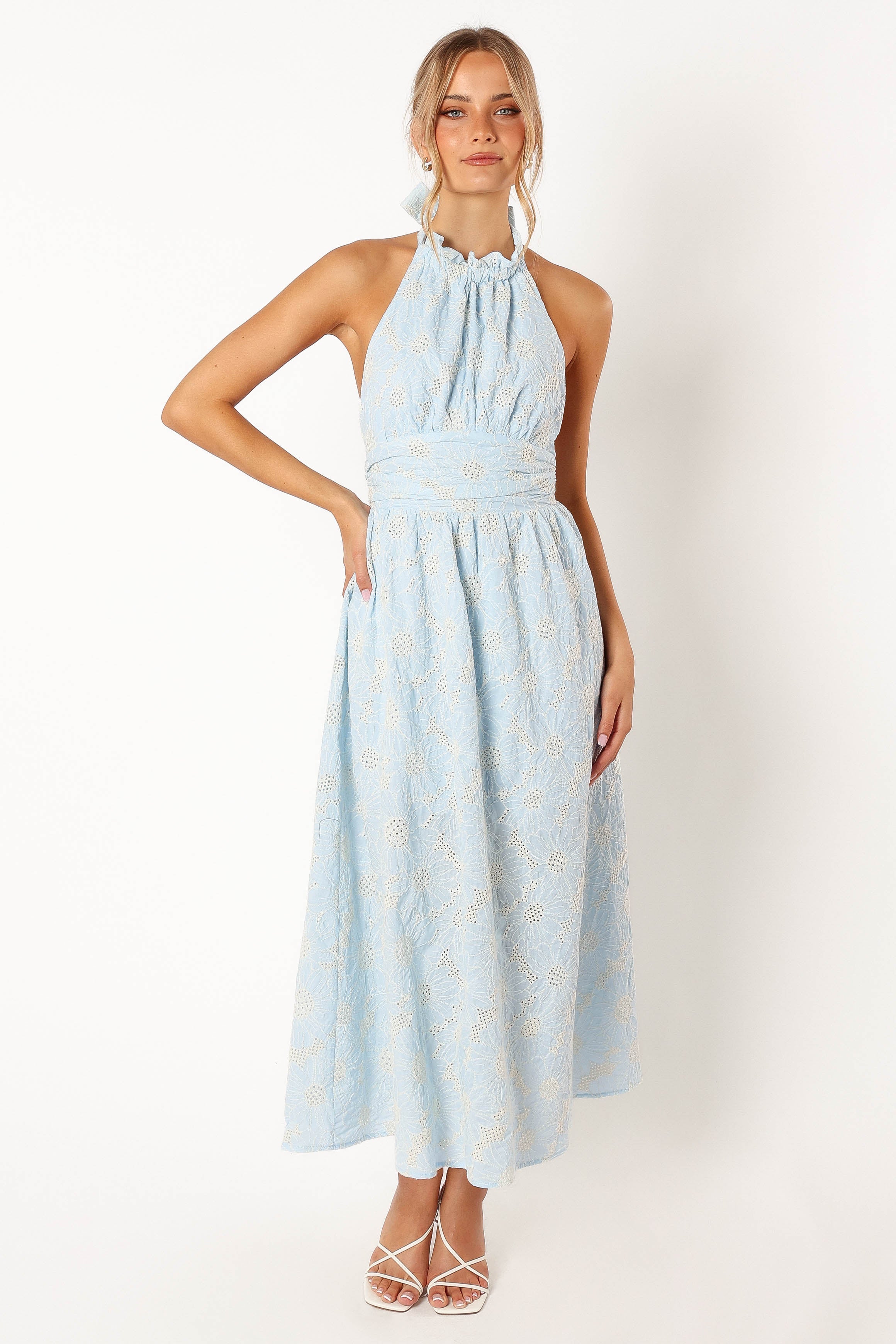 Taila Halterneck Midi Dress - Blue Floral-Aur Fashion