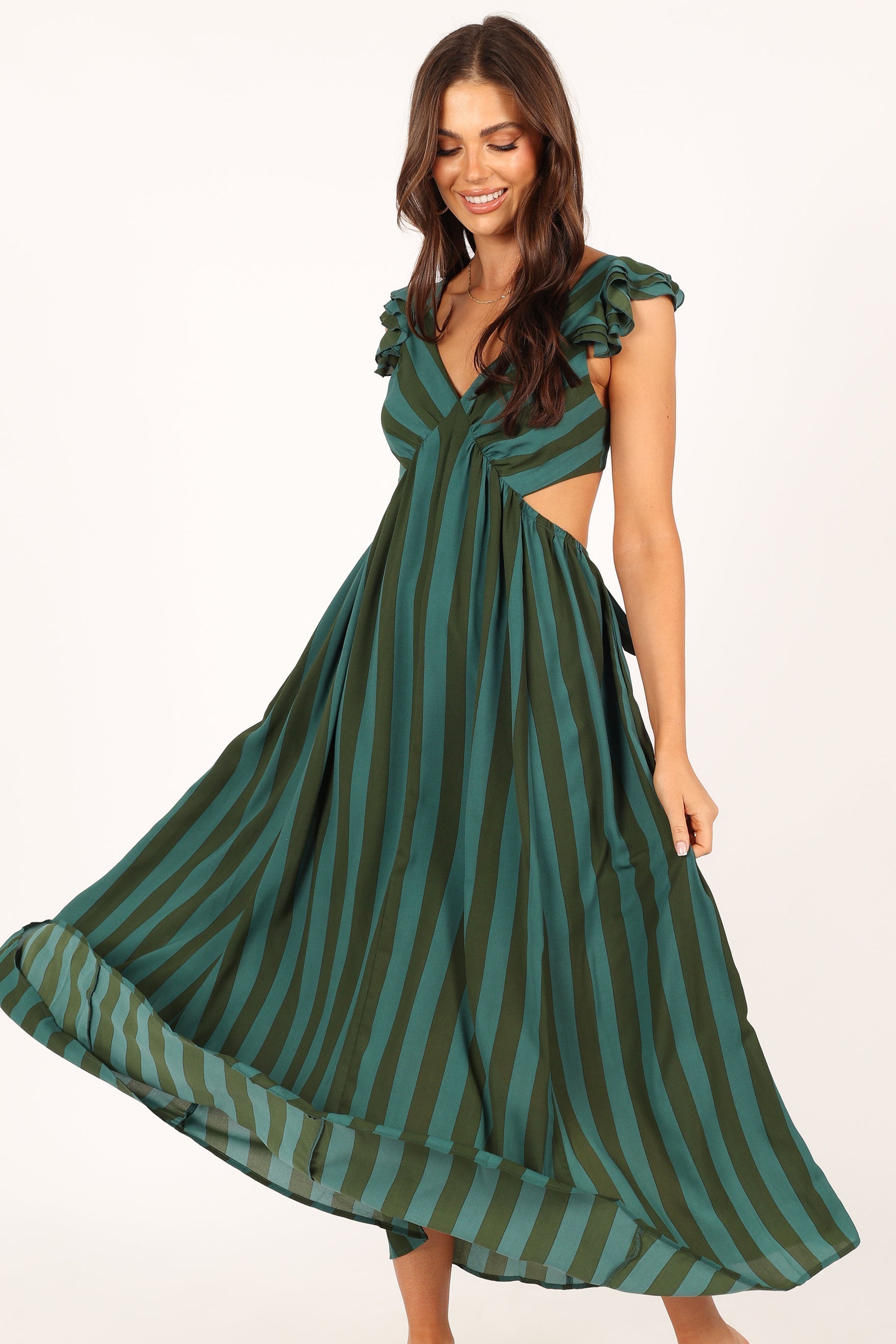 Viola Maxi Dress - Green Stripe-Aur Fashion