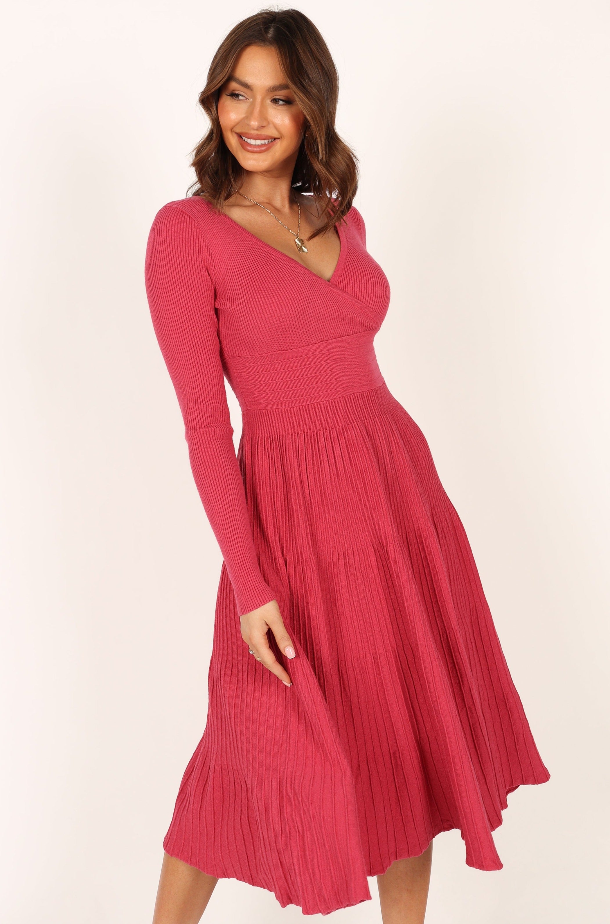 Violette Long Sleeve Midi Dress - Berry-Aur Fashion