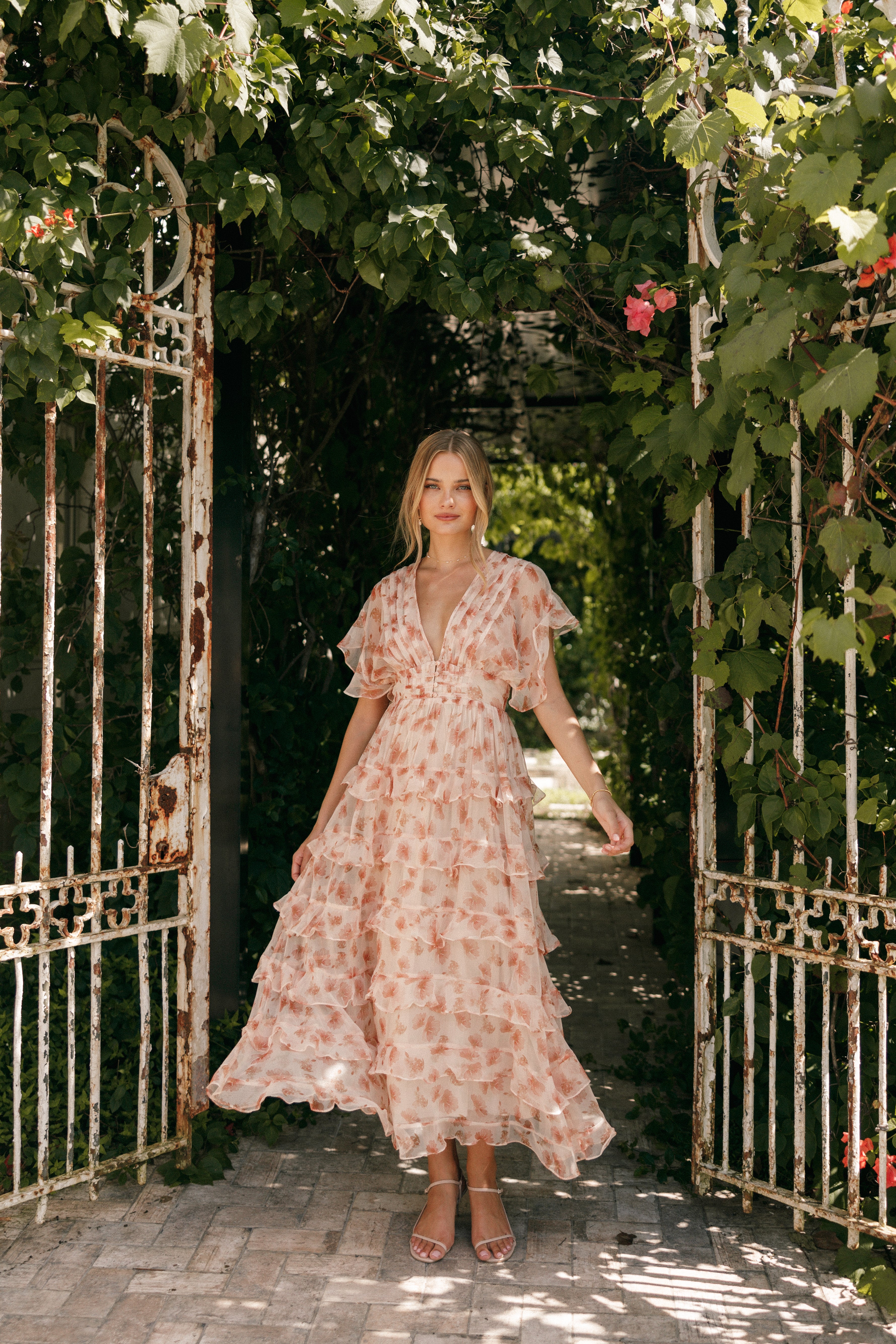 Wendi Ruffle Dress - Dark Peach Floral-Aur Fashion