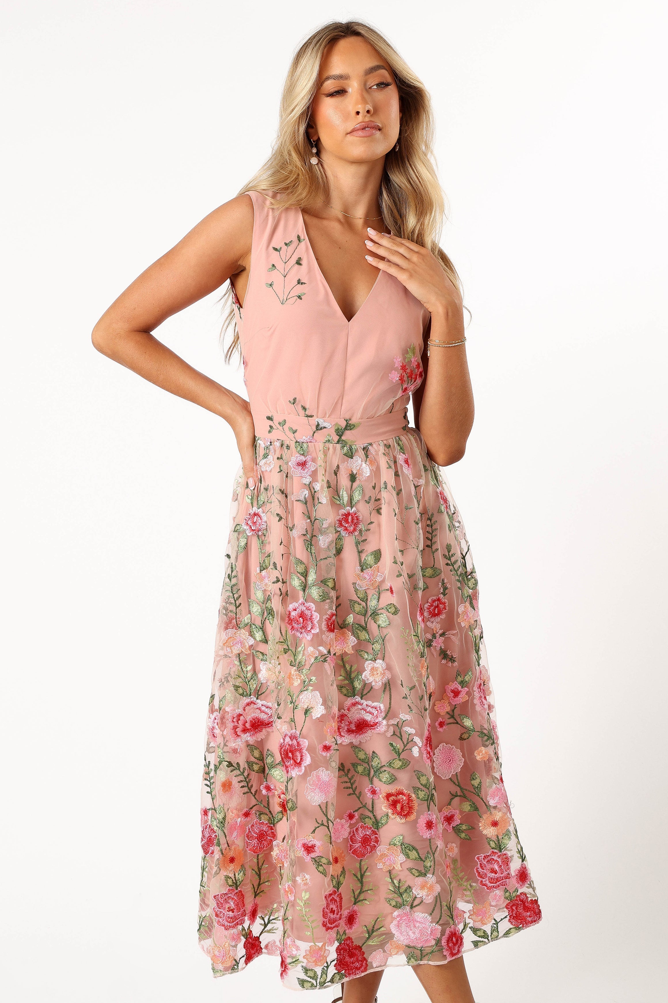 Wonderland Midi Dress - Pink Floral-Aur Fashion