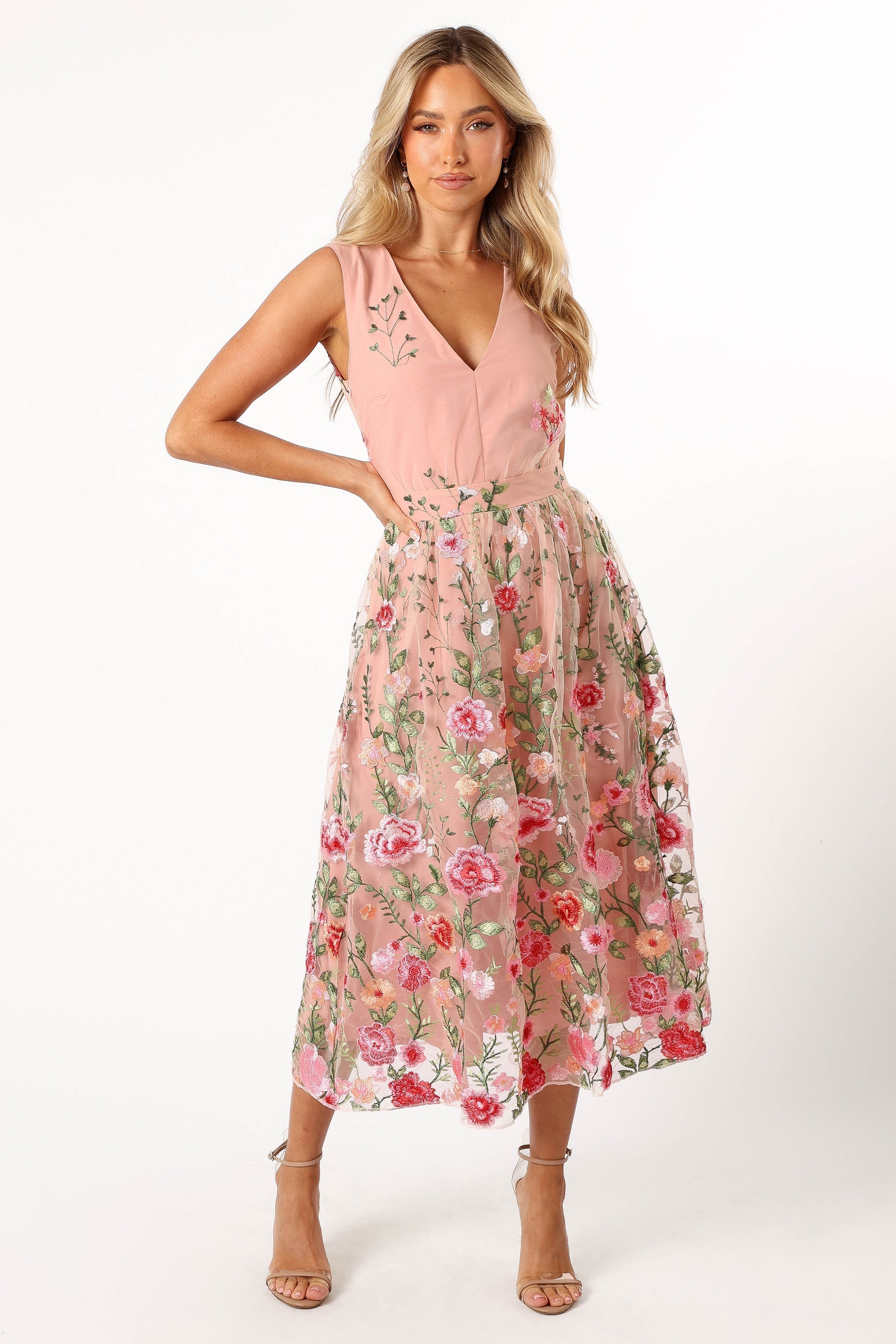 Wonderland Midi Dress - Pink Floral-Aur Fashion