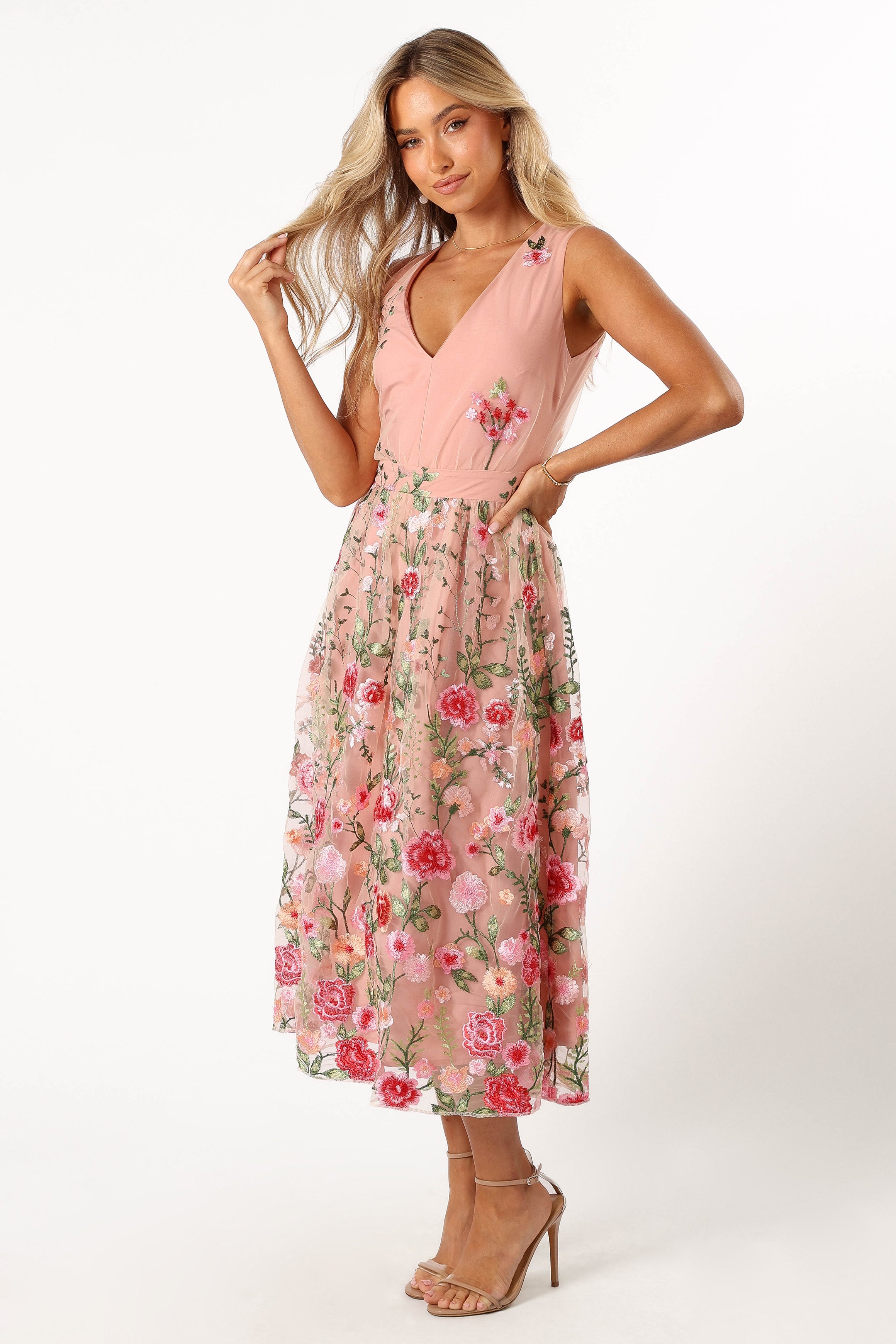 Wonderland Midi Dress - Pink Floral-Aur Fashion