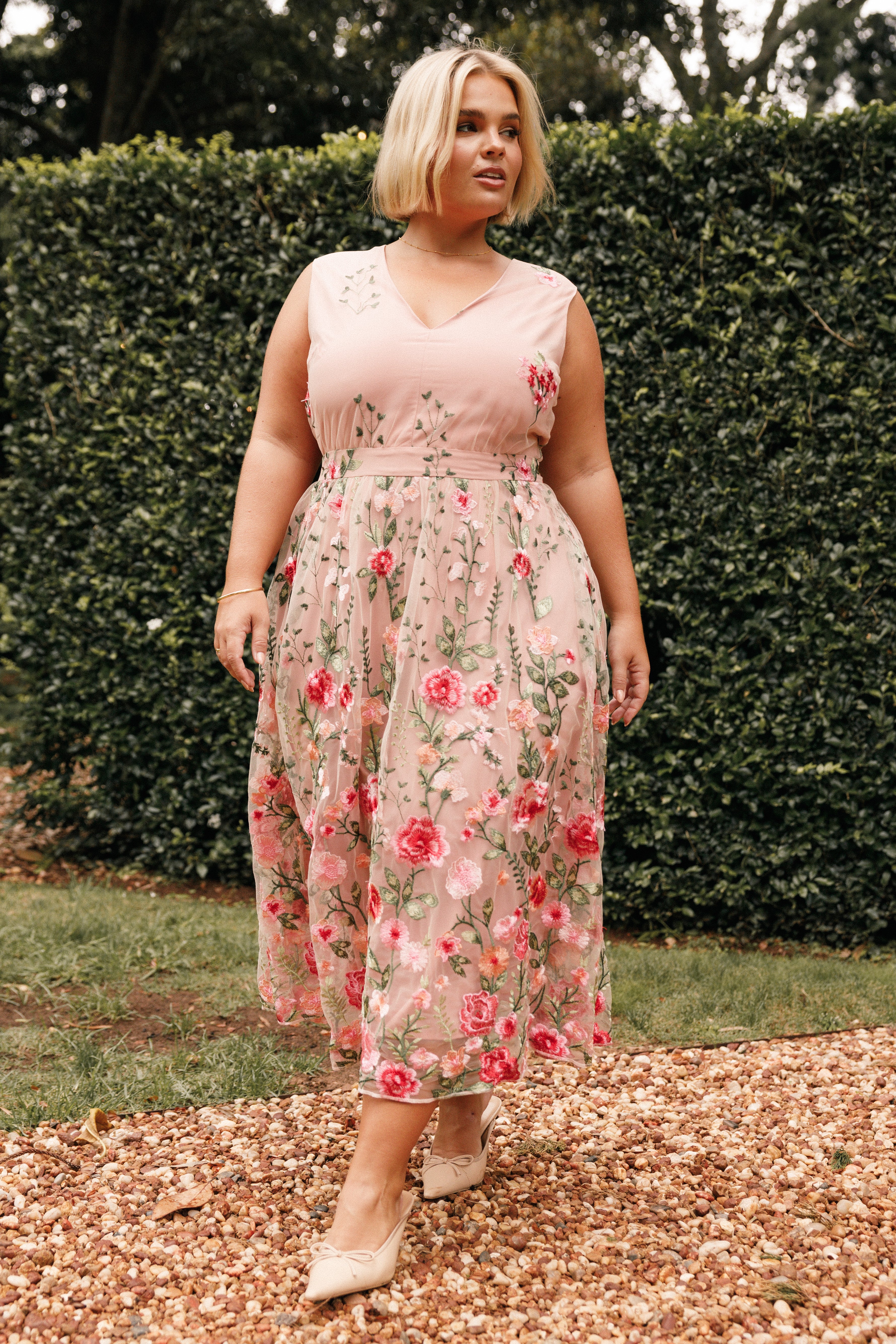 Wonderland Midi Dress - Pink Floral-Aur Fashion