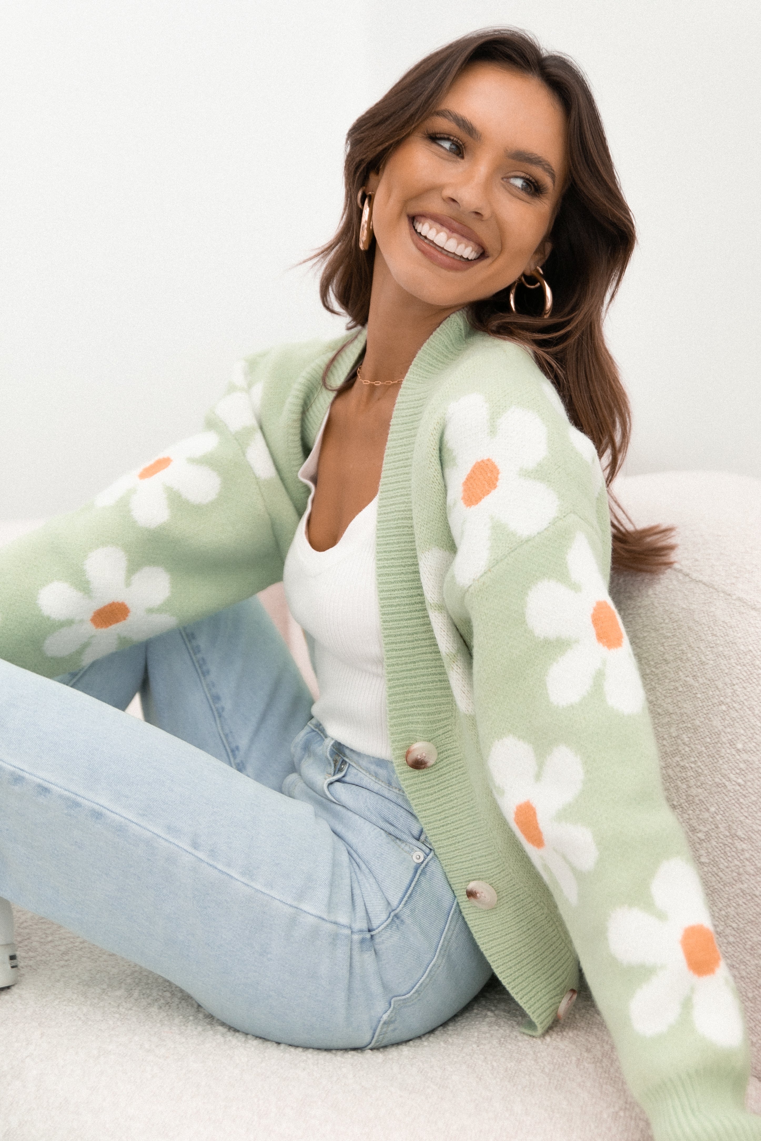 Daisy Cardigan - Green-Aur Fashion