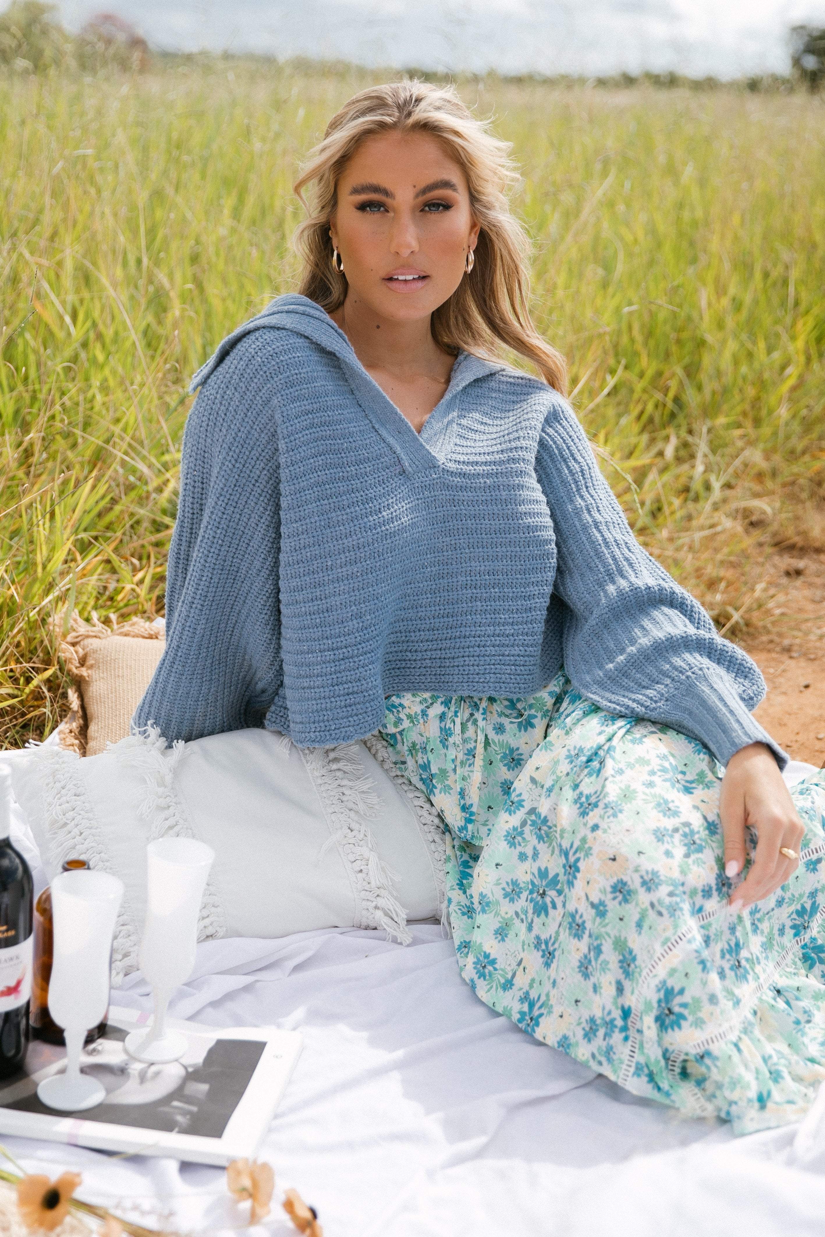 Declan Knit Sweater - Blue-Aur Fashion