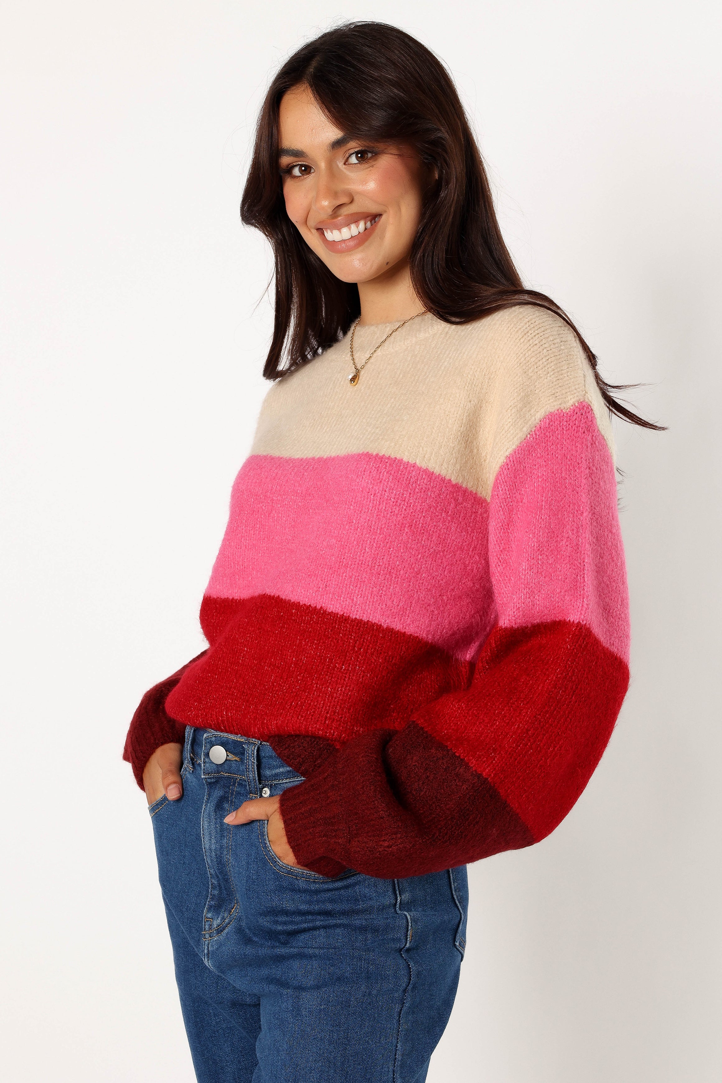 Giovanna Crewneck Multi Stripe Knit Sweater - Berry-Aur Fashion