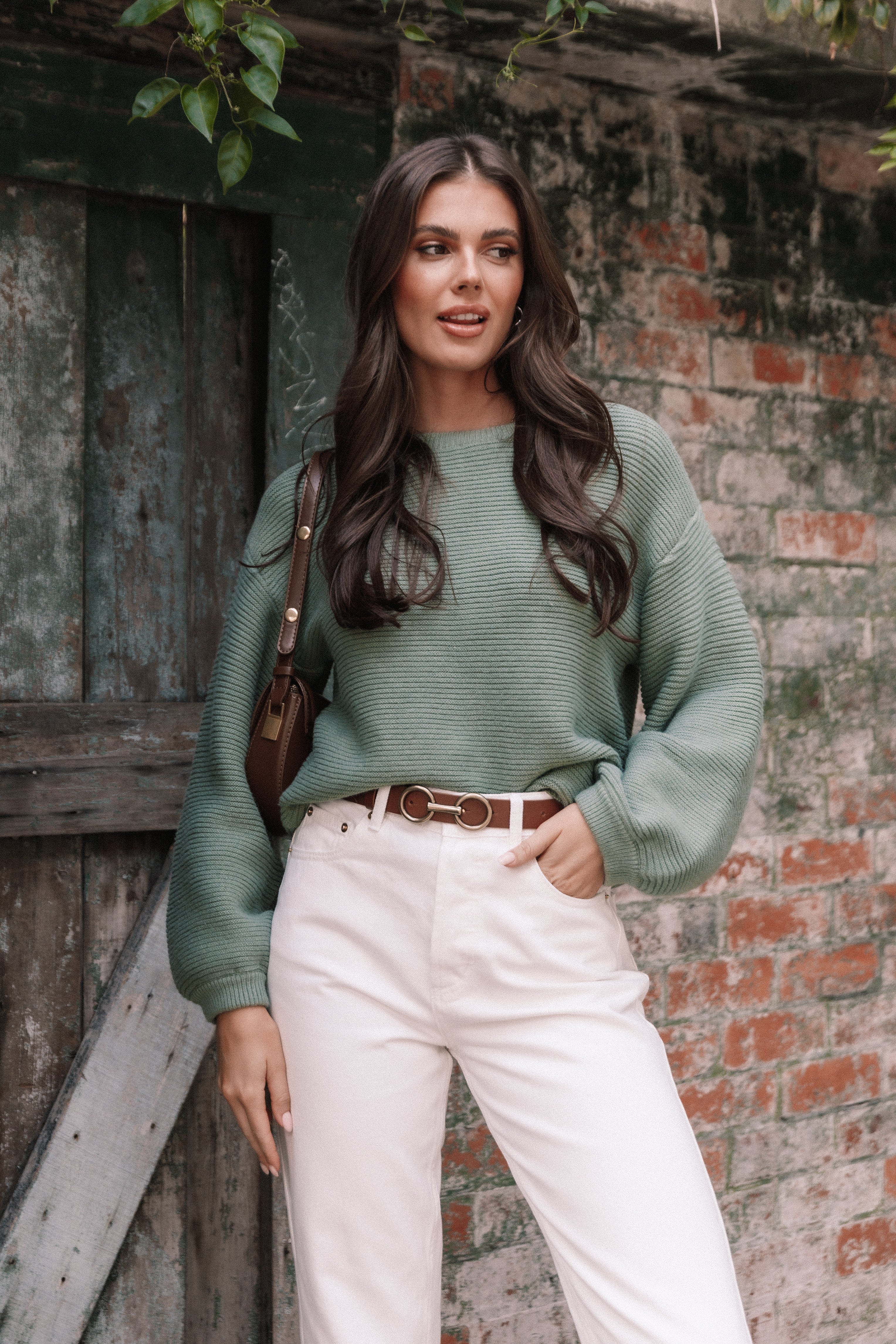 Lakelyn Textured Knit Sweater - Khaki-Aur Fashion