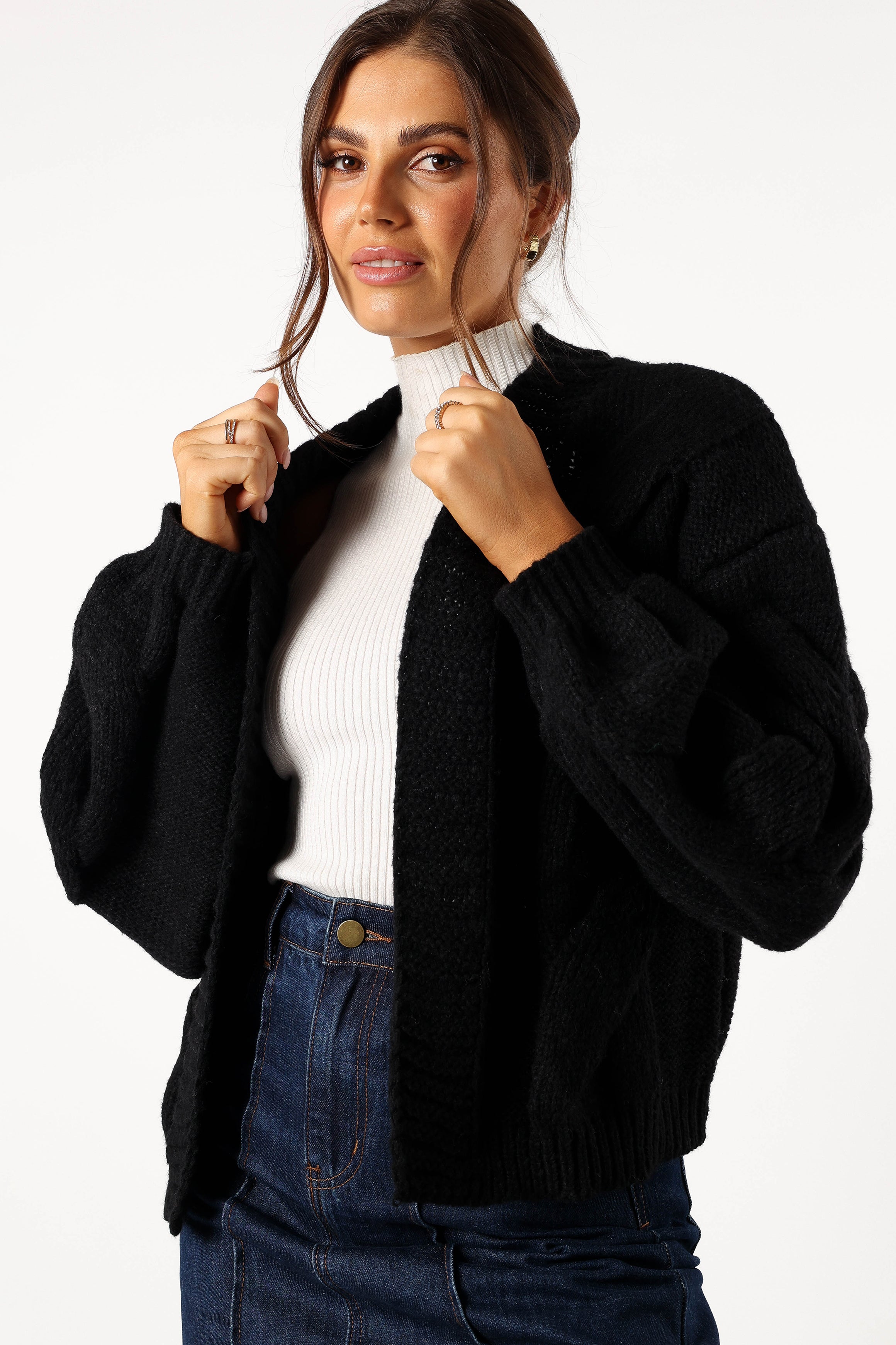 Oaklee Large Knit Back Cardigan - Black-Aur Fashion