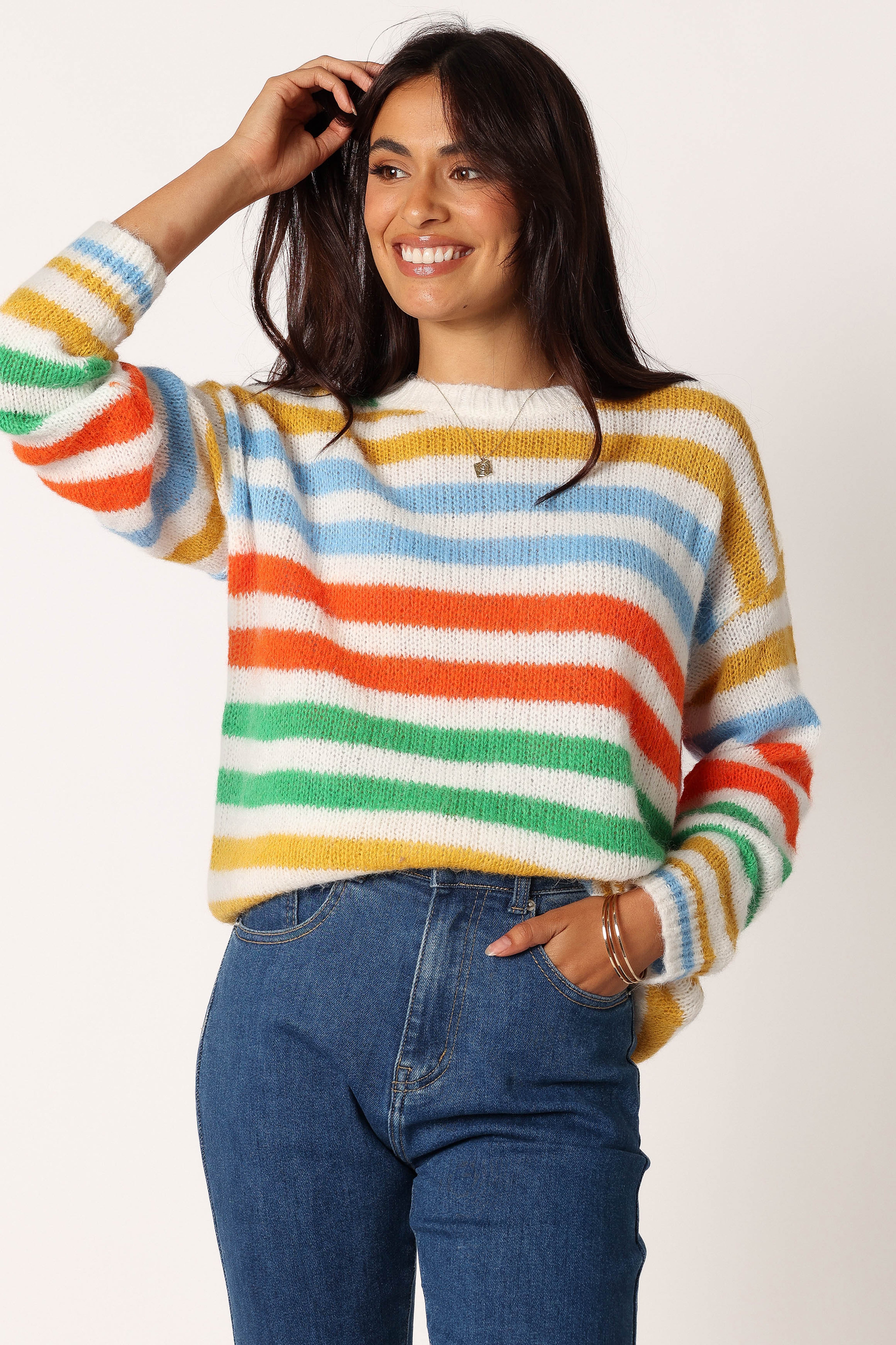 Sasha Multi Stripe Crewneck Knit Sweater - Multi-Aur Fashion