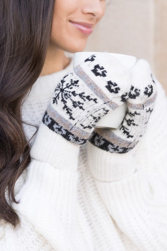 Nordic Snowflake Mittens - White-Aur Fashion