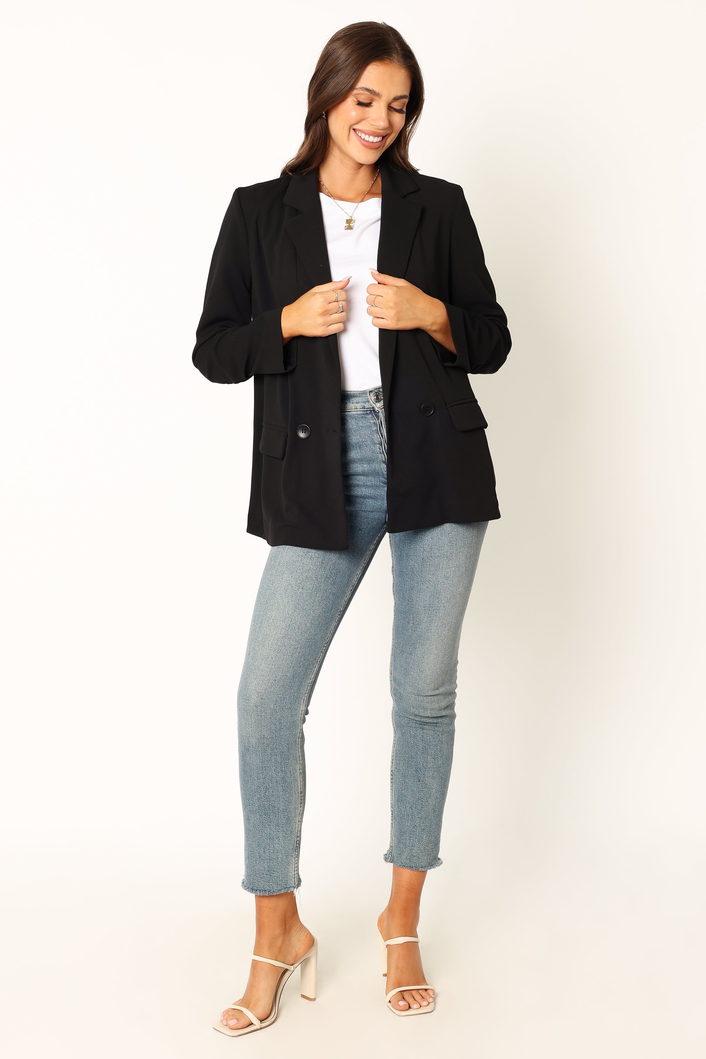 Ailani Button Front Blazer - Black-Aur Fashion