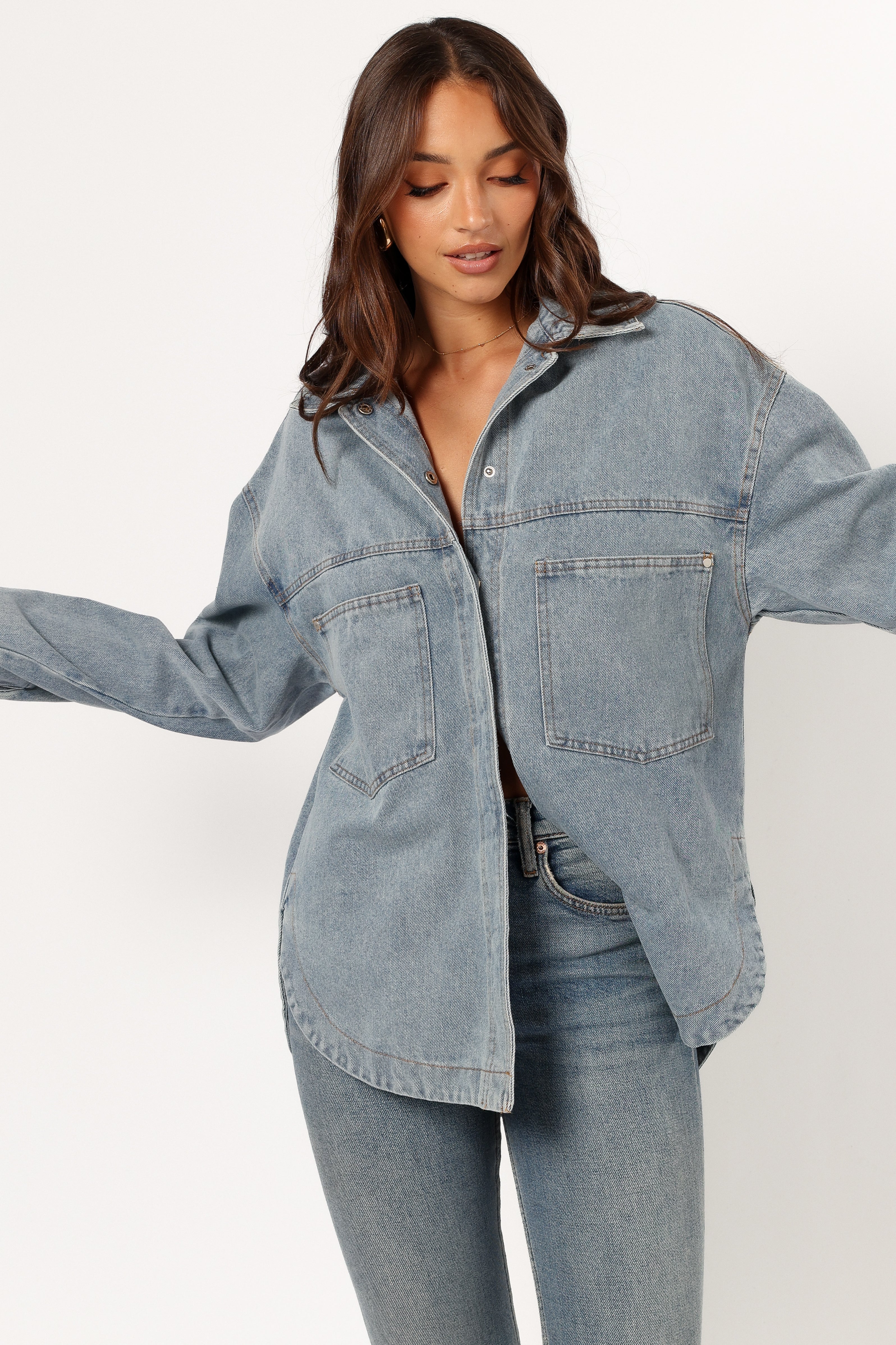 Cassie Oversized Denim Shacket - Blue-Aur Fashion