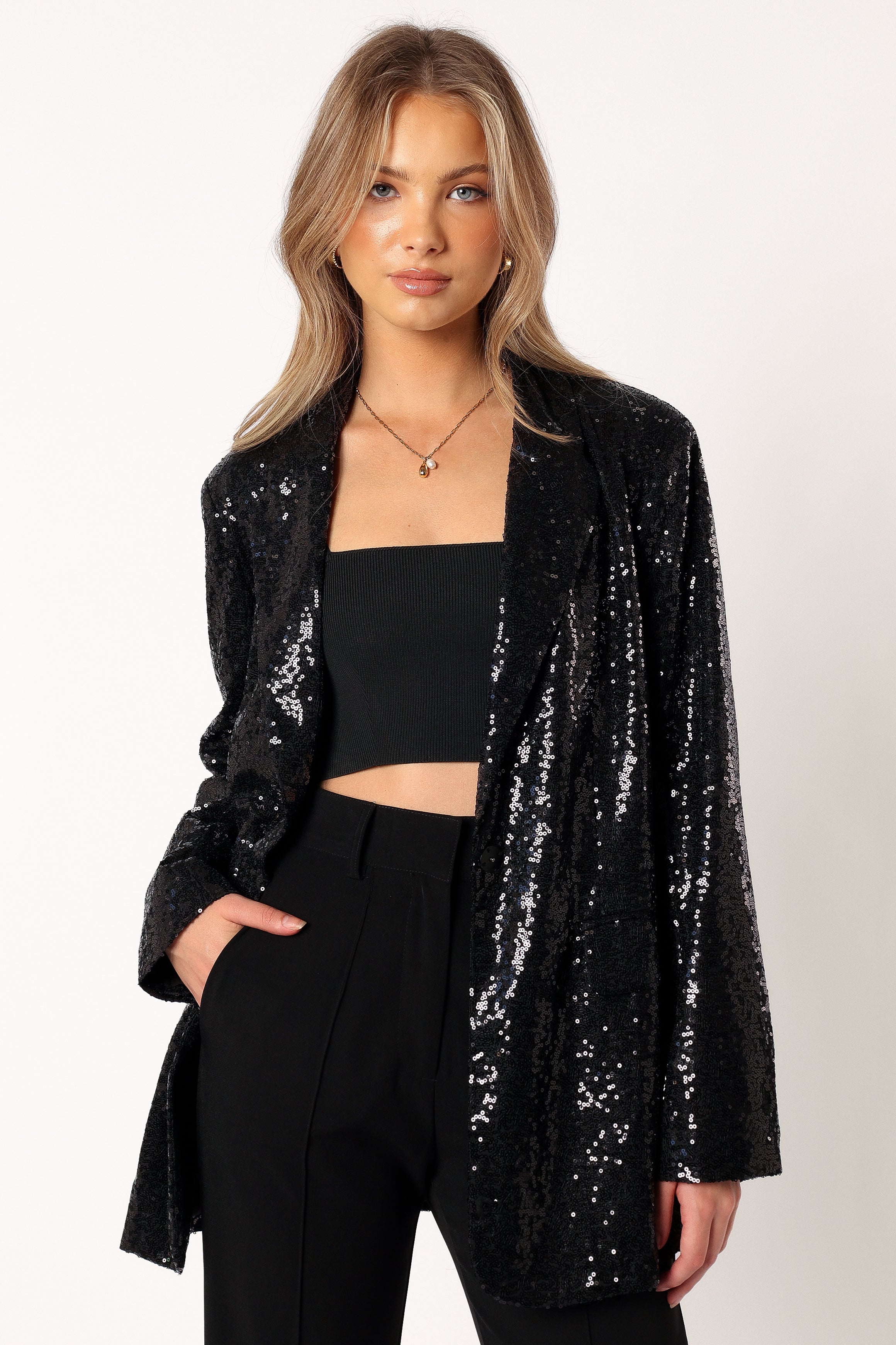 Delaney Sequin Blazer - Black-Aur Fashion