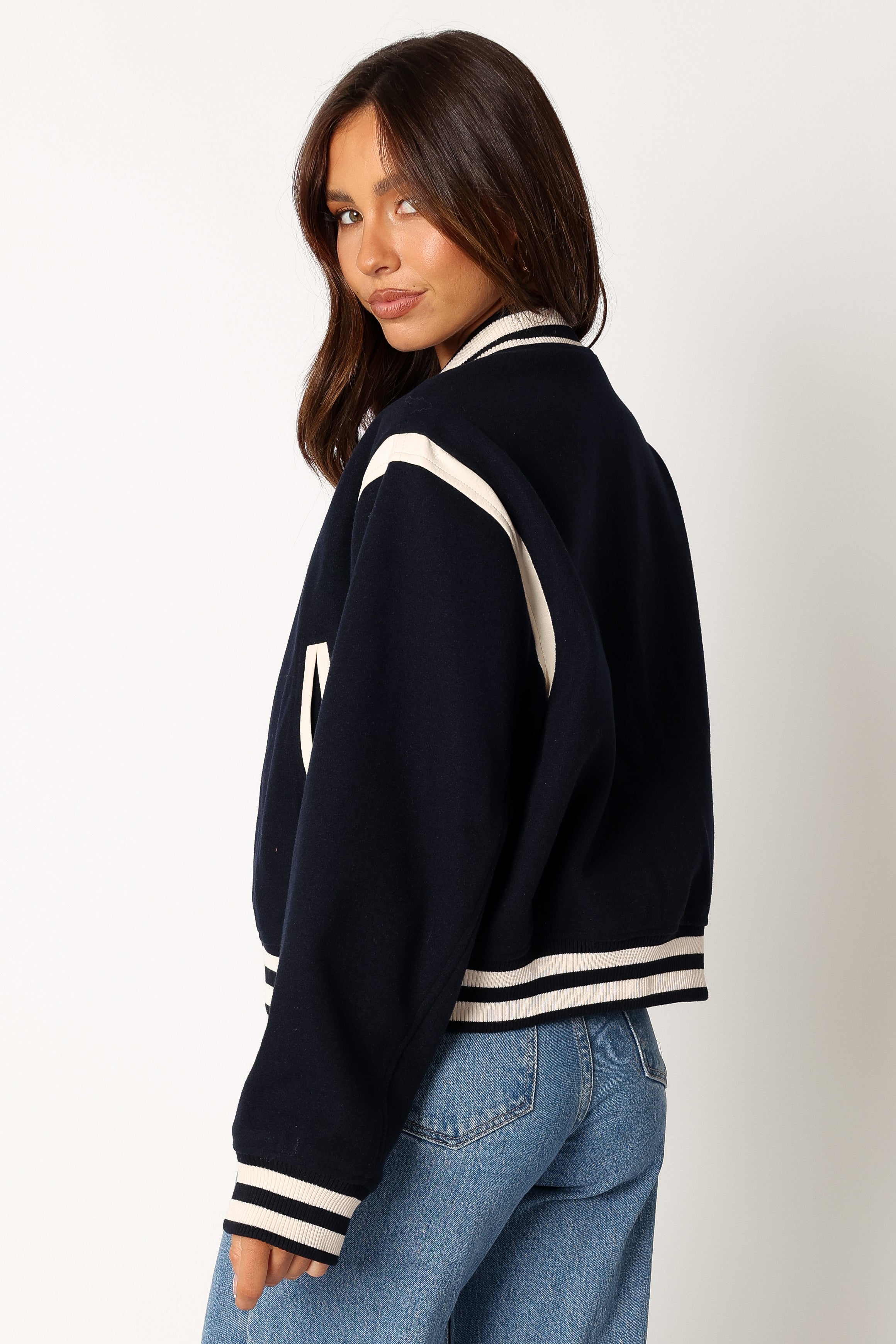 Fallon Collegiate Bomber Jacket - Dark Indigo-Aur Fashion